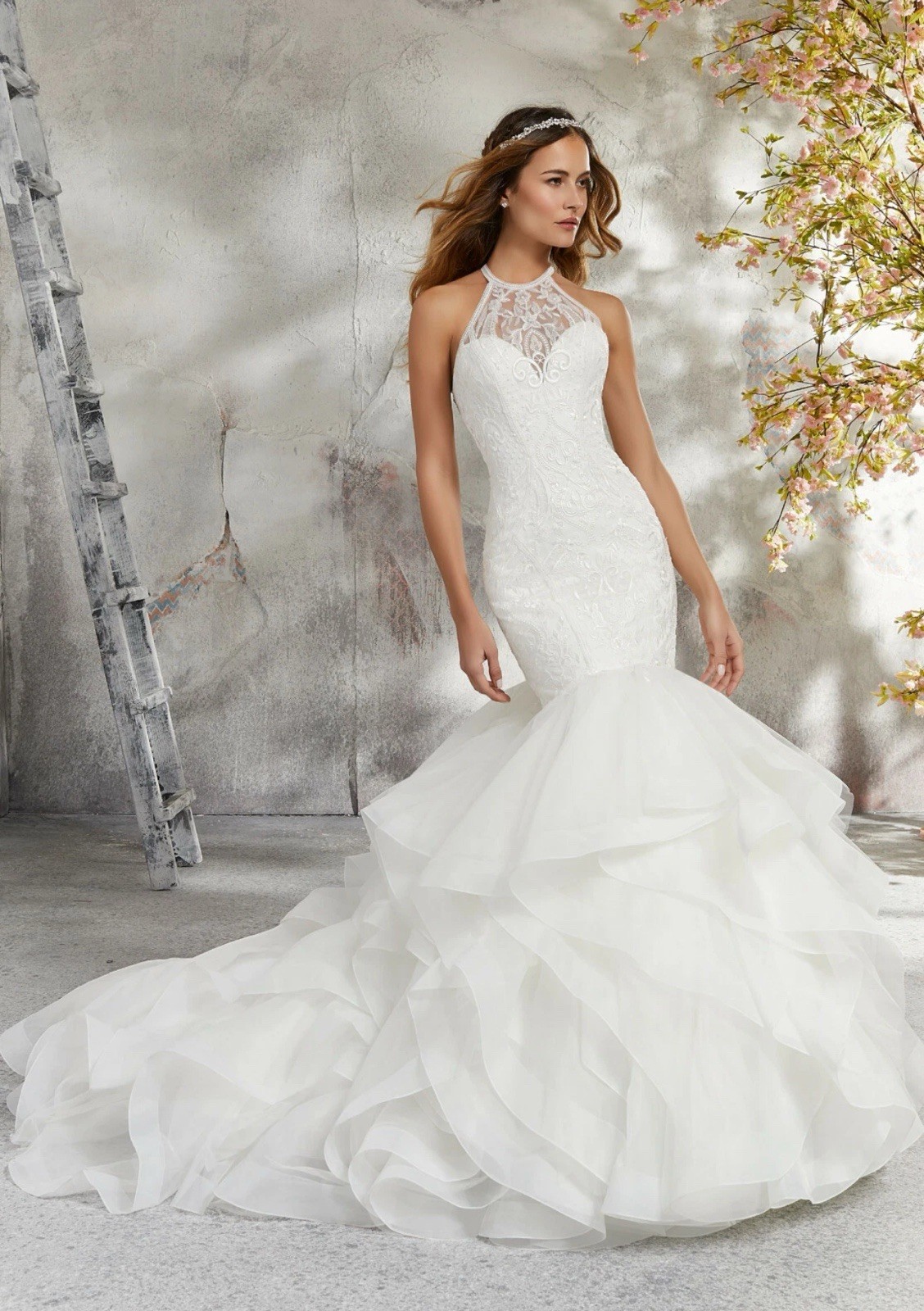 Mori Lee Laney Halter Neck Tulle Organza Mermaid Wedding Gown 12 Style 5687 NWT