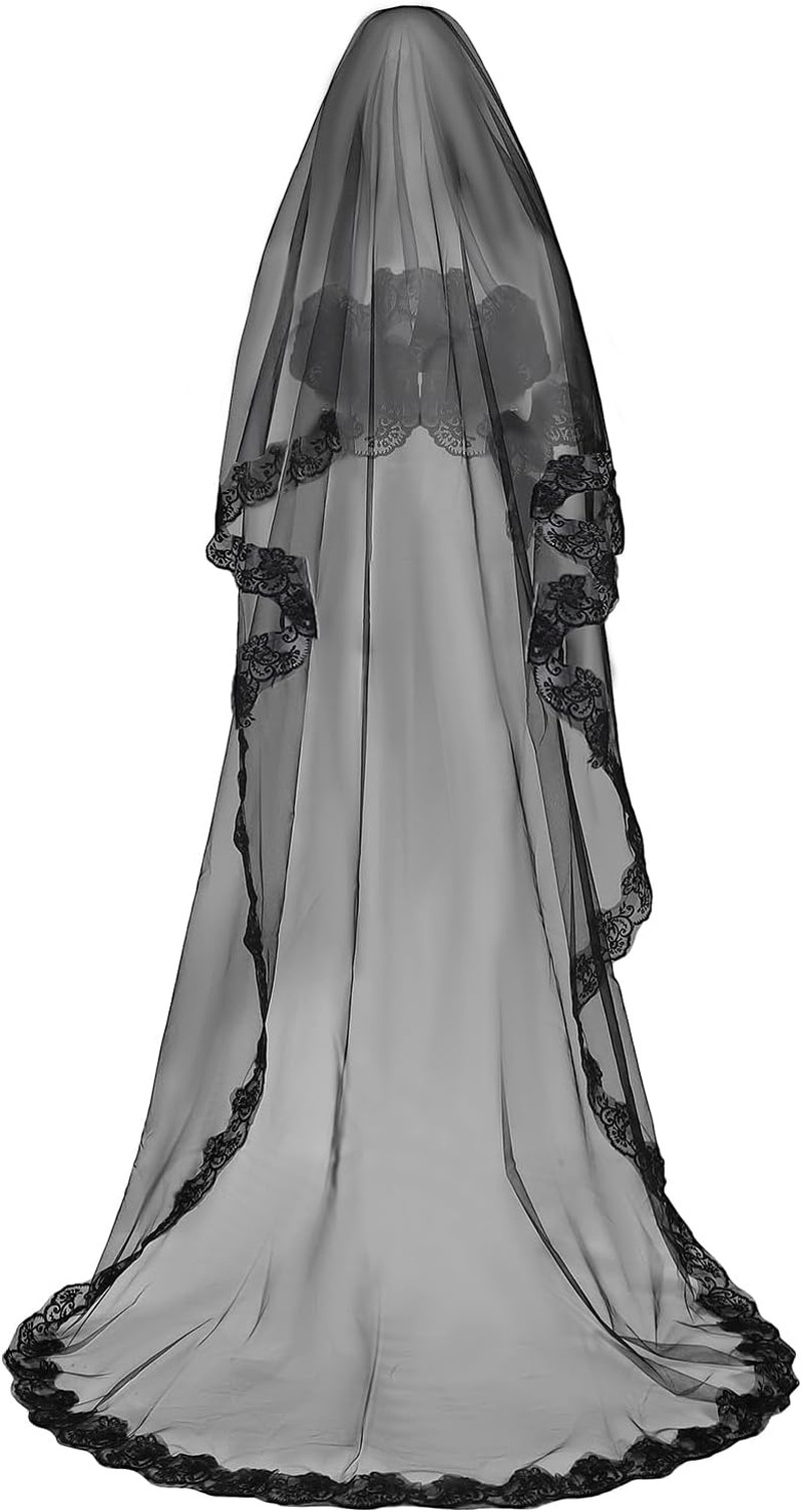 1 Tier Black Lace Veil Bridal Wedding Dress Veil Classic Sheer Bride
