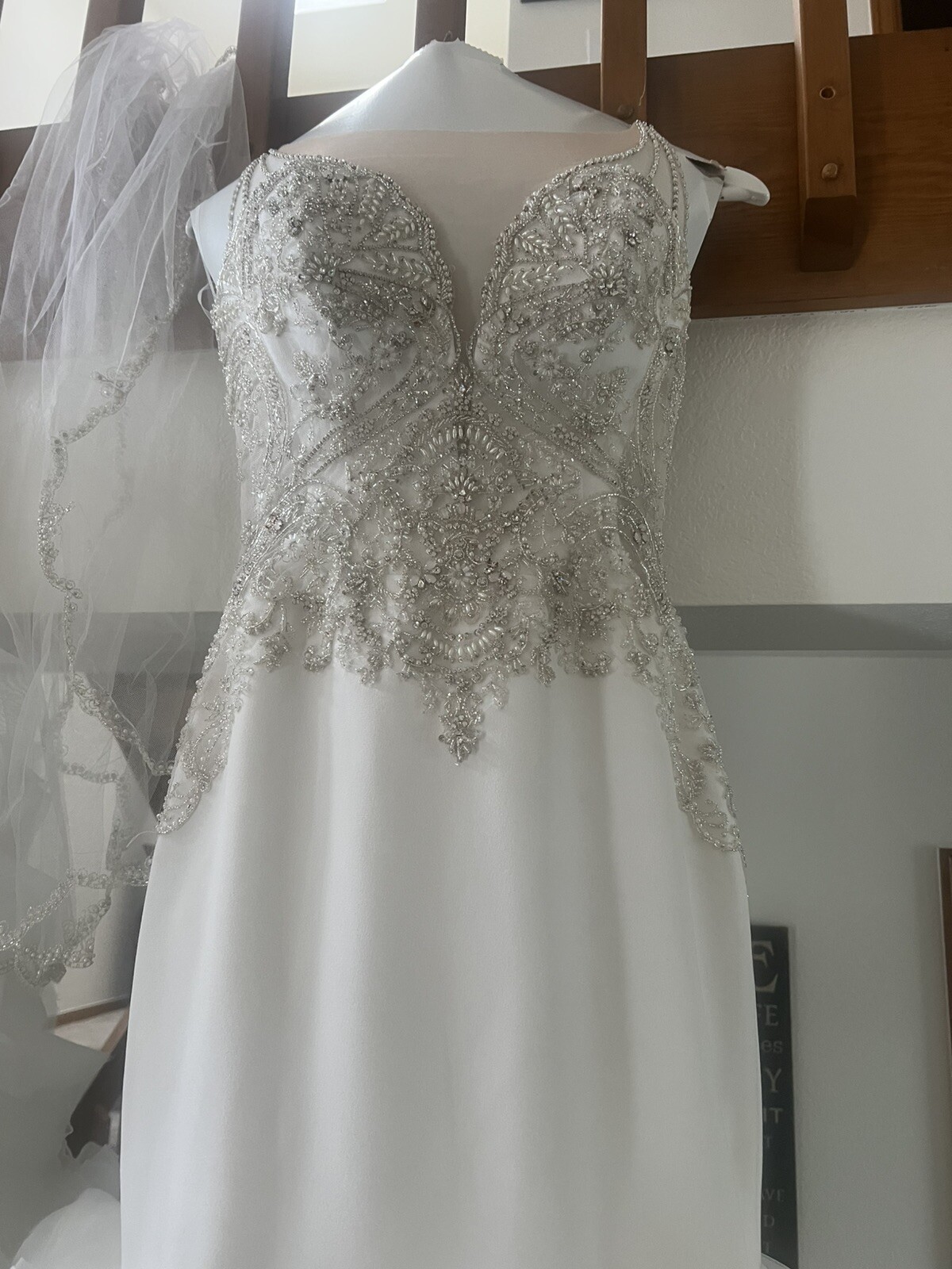 Beautiful Mermaid Beaded Wedding Dress Detachable Ruffle Rhinestone Train Custom