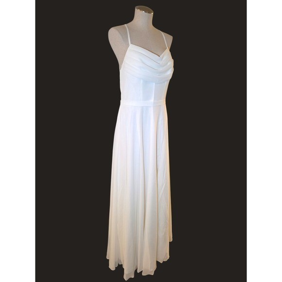 JJ’s House Ivory Chiffon Maxi Wedding Dress NWT Size 10 Cowl Neck A-Line Formal