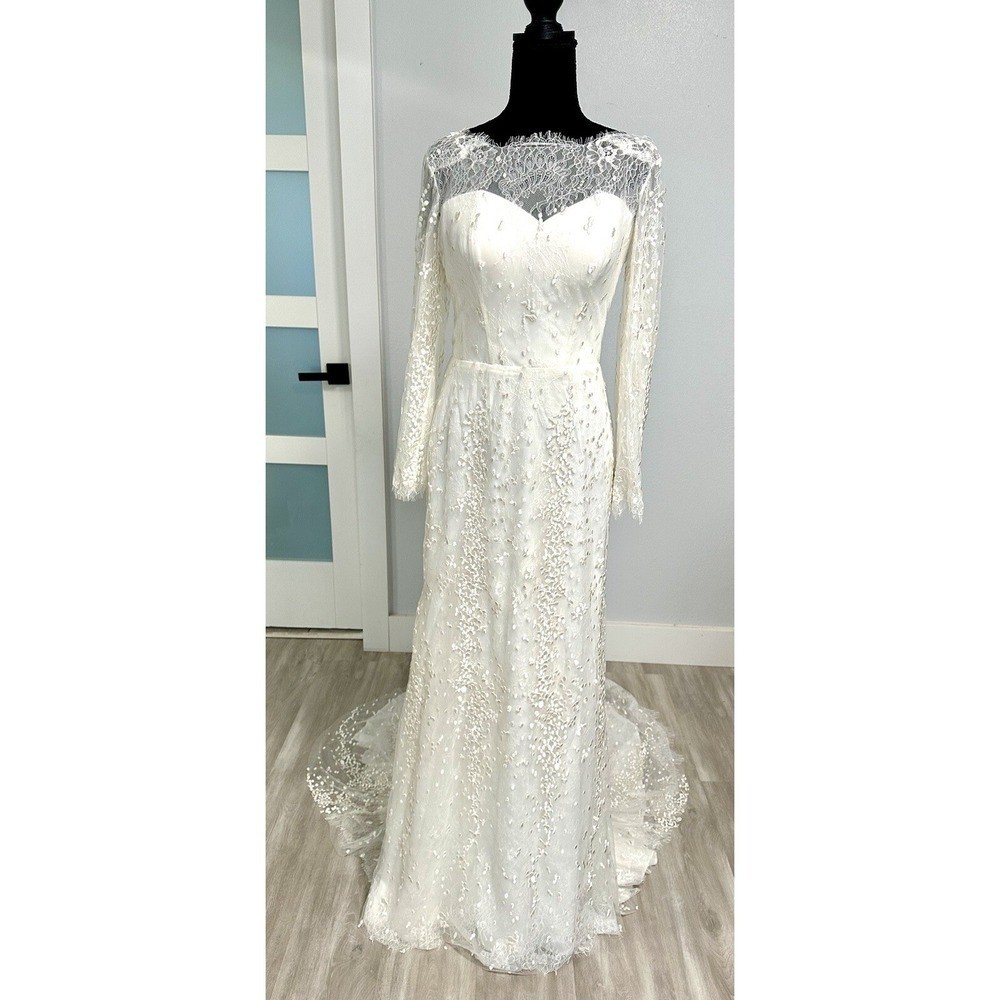Unbranded Lace Wedding Dress Women 4-6 Ivory Excellent Long Sleeve Train Gown