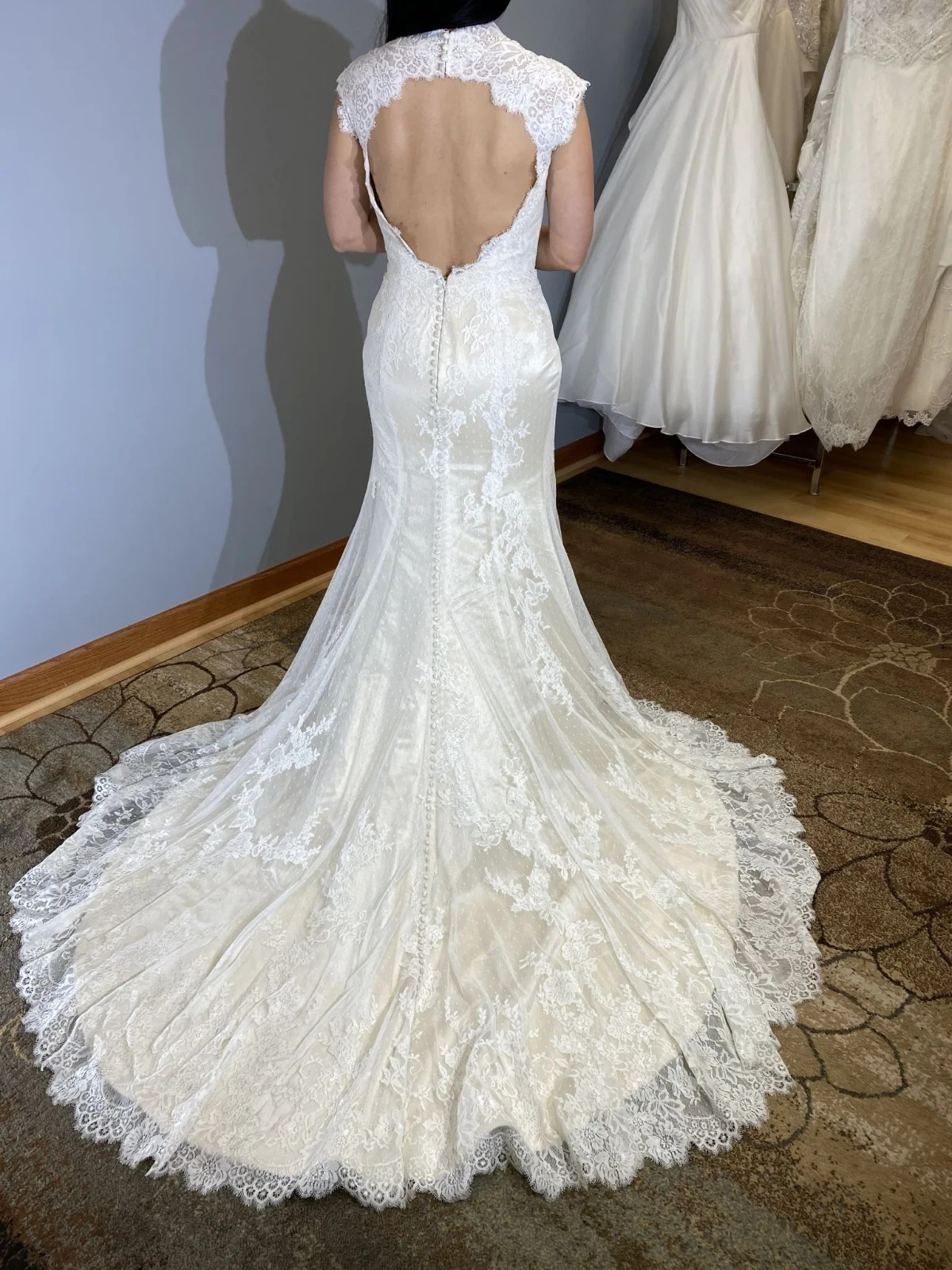Matthew Christopher Violet Wedding Dress 8-12 Champange Silk Lace Keyhole