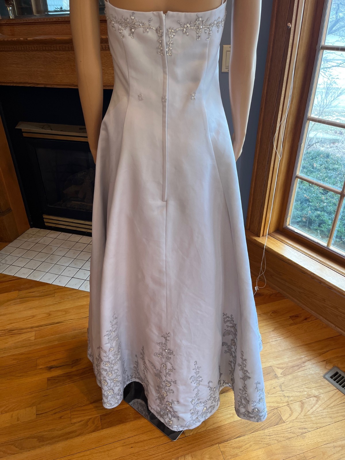 *Casablanca Gray Satin Straps Detachable Train Wedding Gown Bridal Dress Size 14