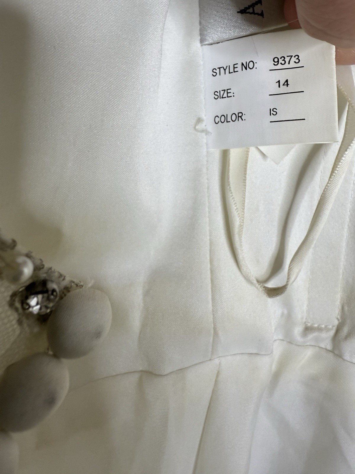 Allure Bridal Beaded Crystal Buttons Wedding Dress Ivory Silver 14 9373 Train