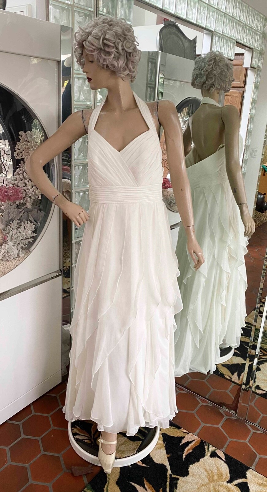 Galina Tiered Ruffles Halter Ivory White Maxi Gown Dress Size 16W