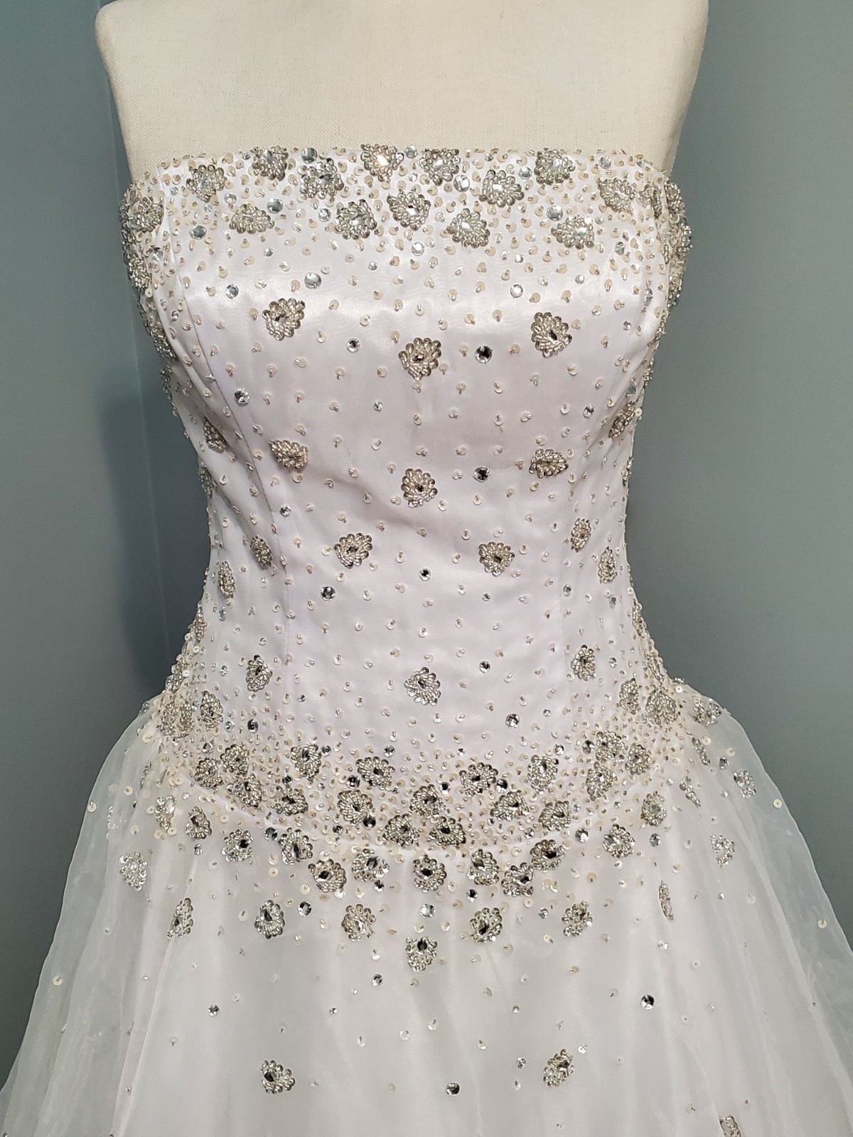 Mary’s Bridal White Wedding Dress Strapless Beaded Ball Gown w/ Bolero Jacket 10
