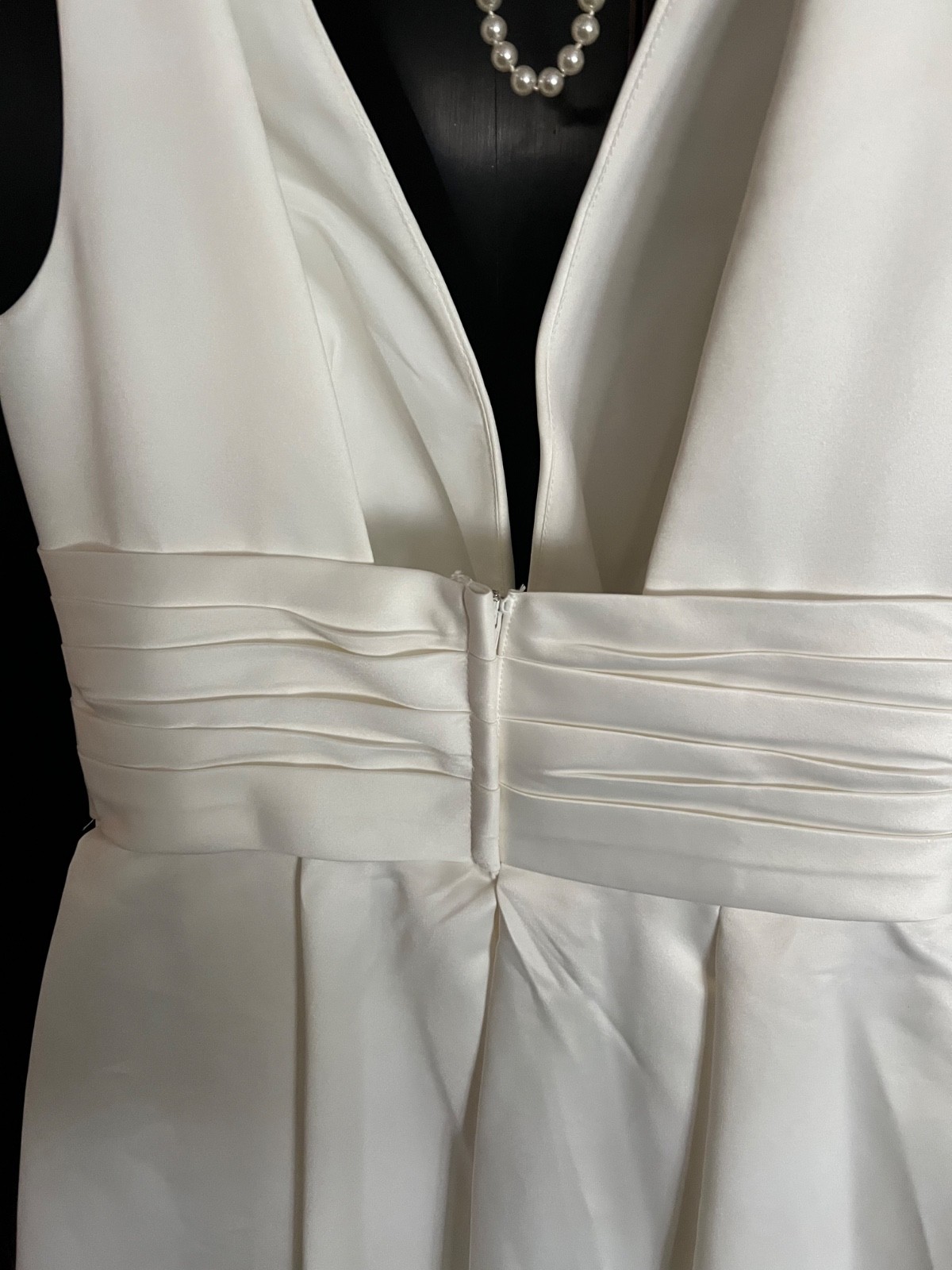 David’s Bridal Wedding Satin V-Neck Tea Length A-Line Dress – Ivory Size 6