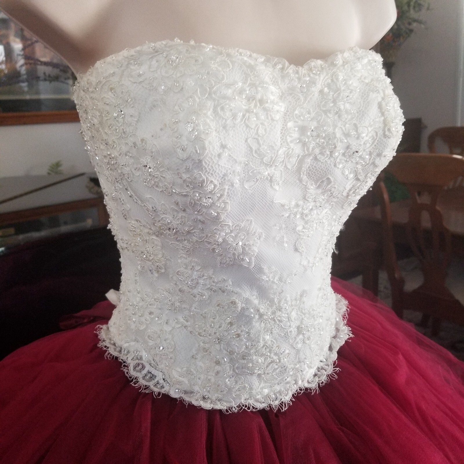 Candlelight Ivory Lace Beaded Bridal Wedding Corset Tea Length Tulle Skirt SZ ML