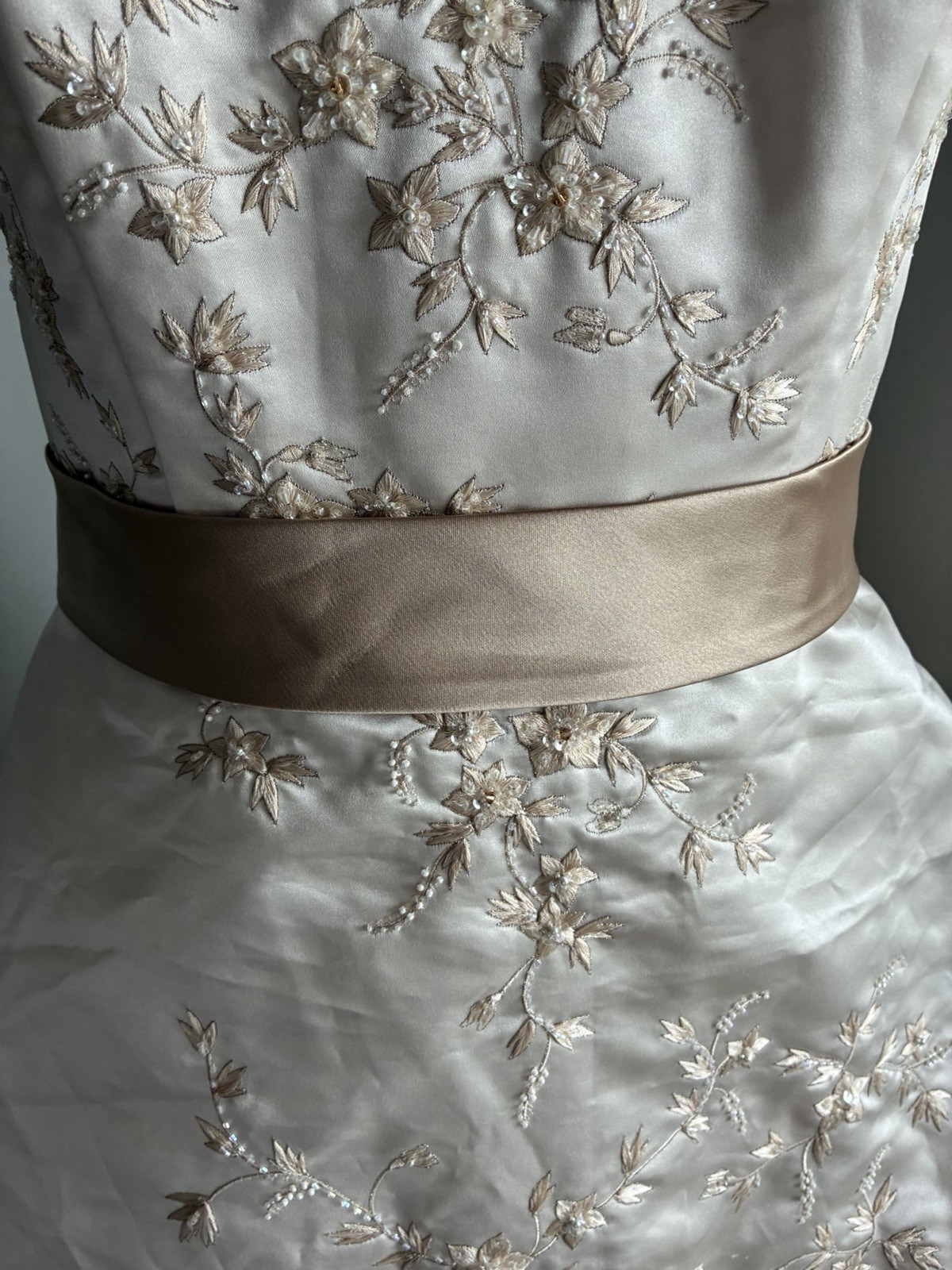David’s Bridal Oleg Cassini CT203 Champagne Strapless Beaded Wedding Gown 16