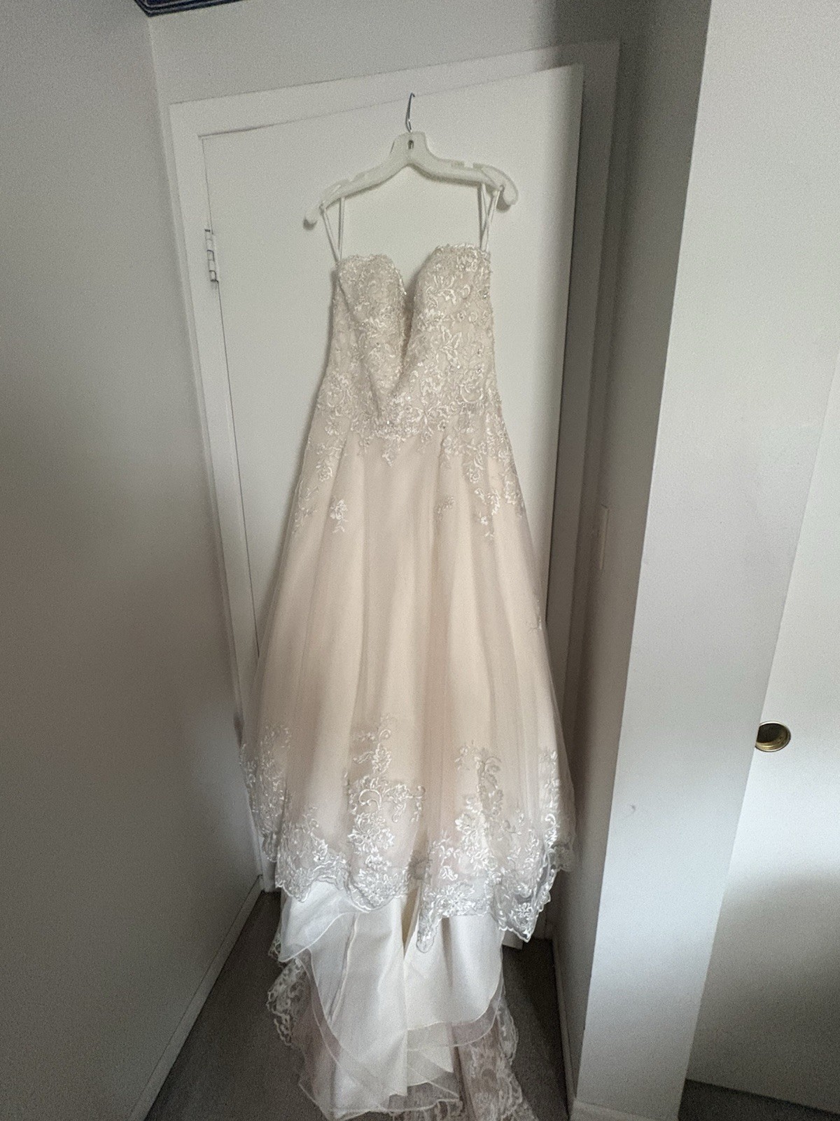 David’s Bridal Petite 10 rosetone Lace Beaded A-Line V-Neck Train VW9660