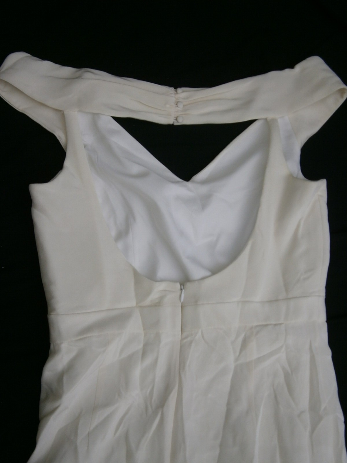 Alexandra Grecco Loren Wedding Dress Gown 8 Off-White Crepe Sheath Slit $2,900