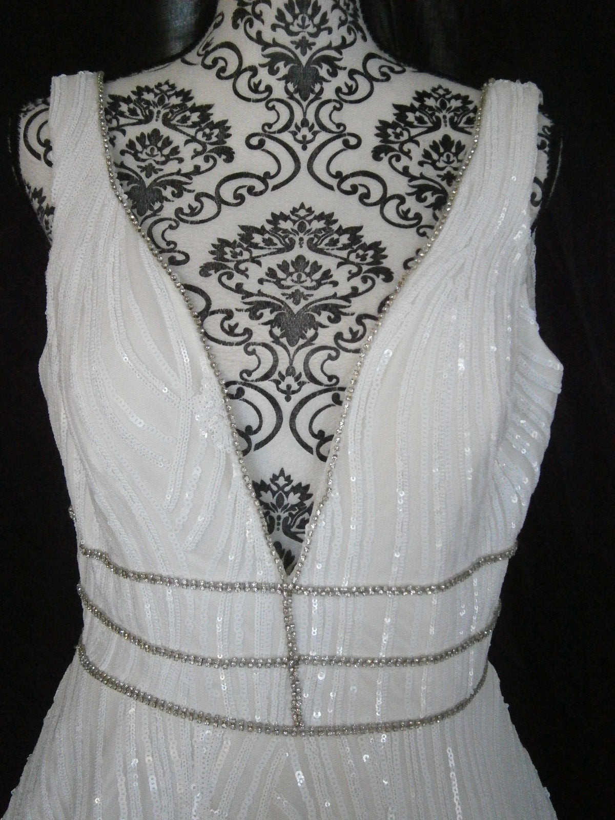Ashley & Justin Wedding Dress 12 Ivory A-Line Tulle White Sequins Crystals WOW