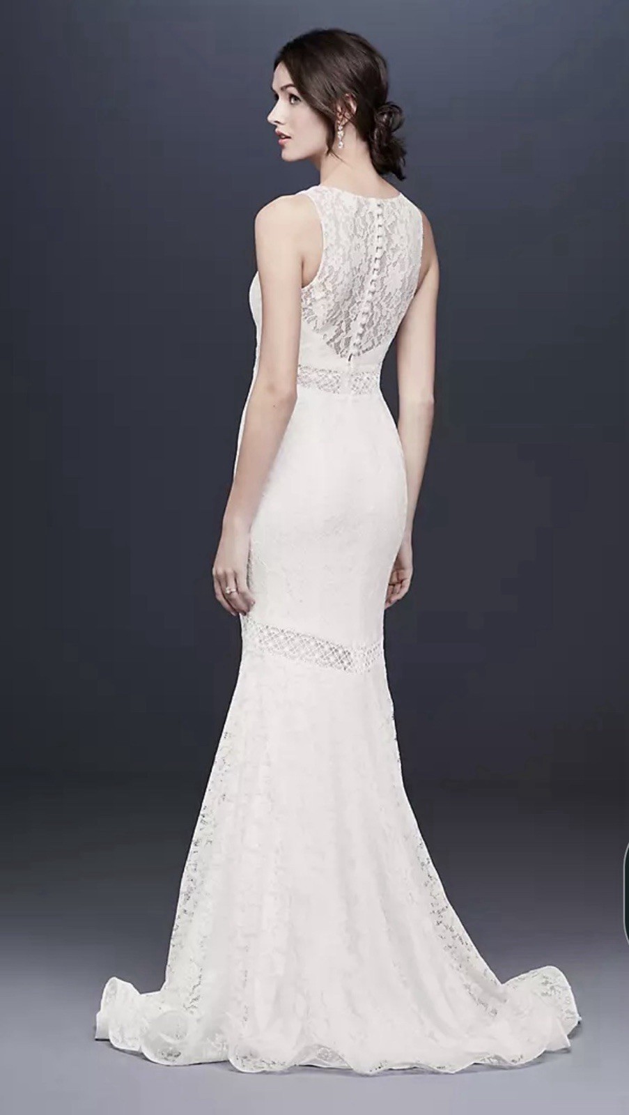 Galina V-Neck Lace Mermaid Wedding Dress Size 6 NWT Soft White