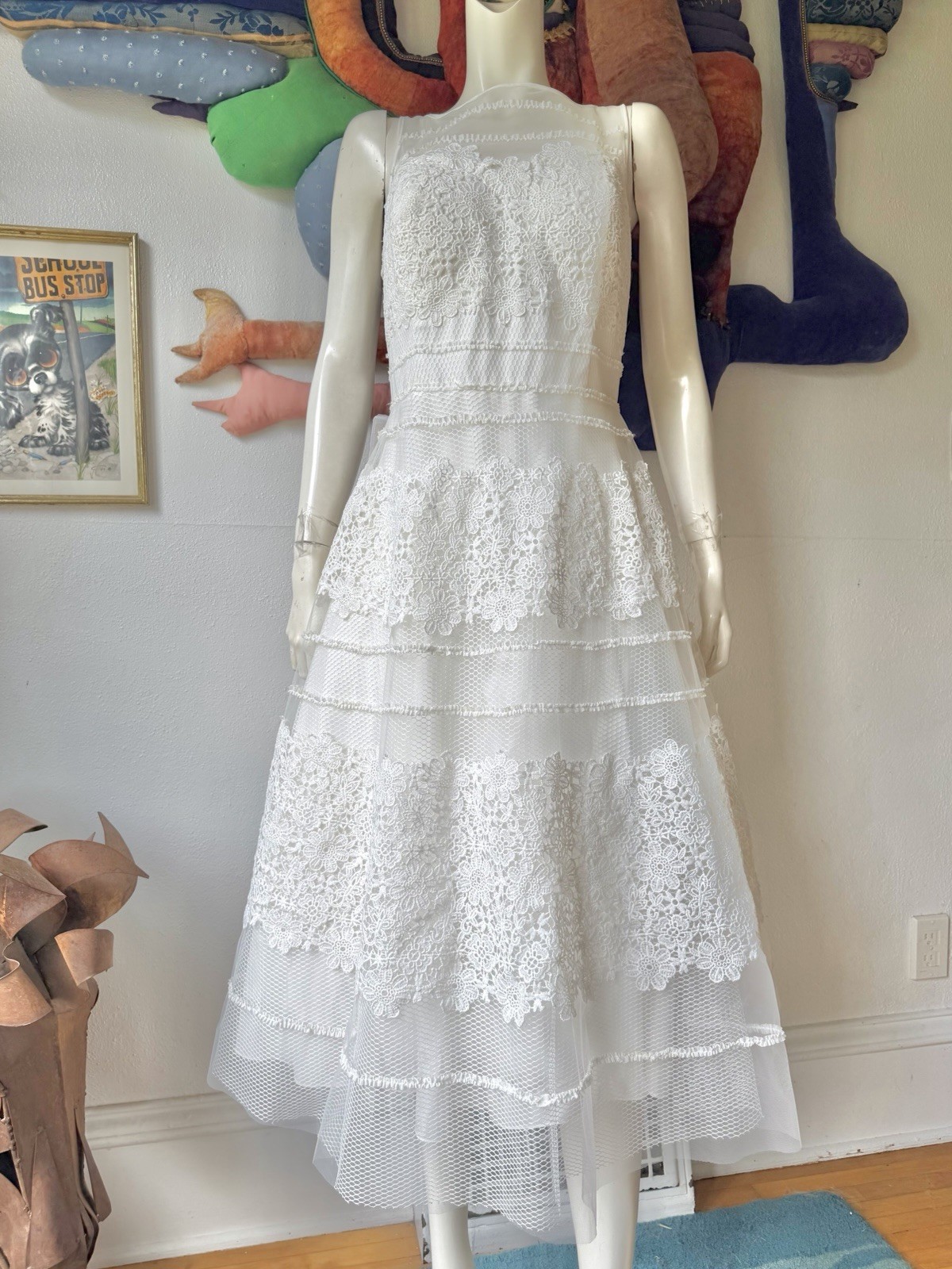 White Azazie Azul Wedding Dress NWT Diamond White A-line Crochet Overlay Size 14