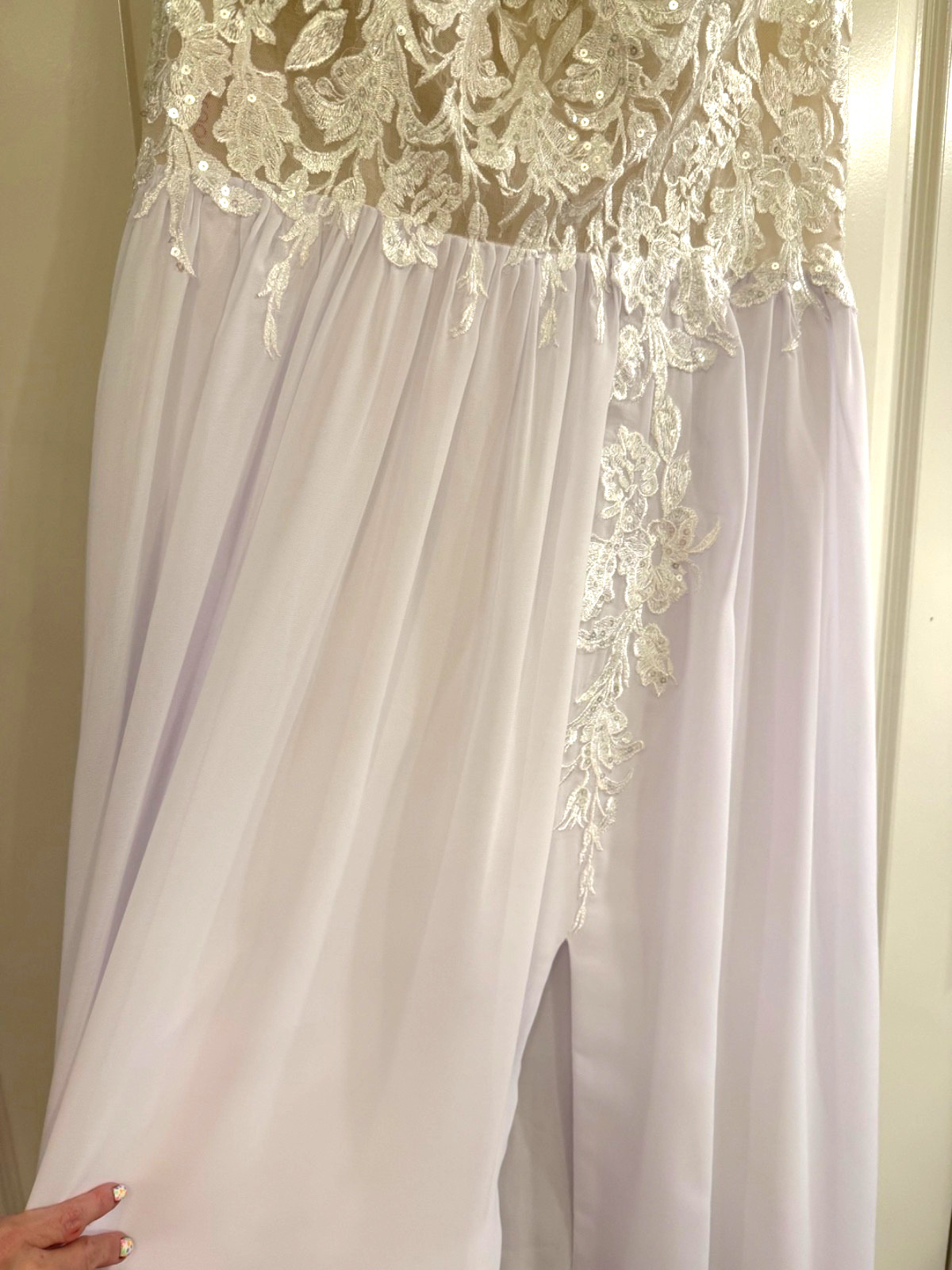 NWT Boho Wedding Dress Size 14 Ivory Lace Chiffon A-Line Bridal Gown w/ Train