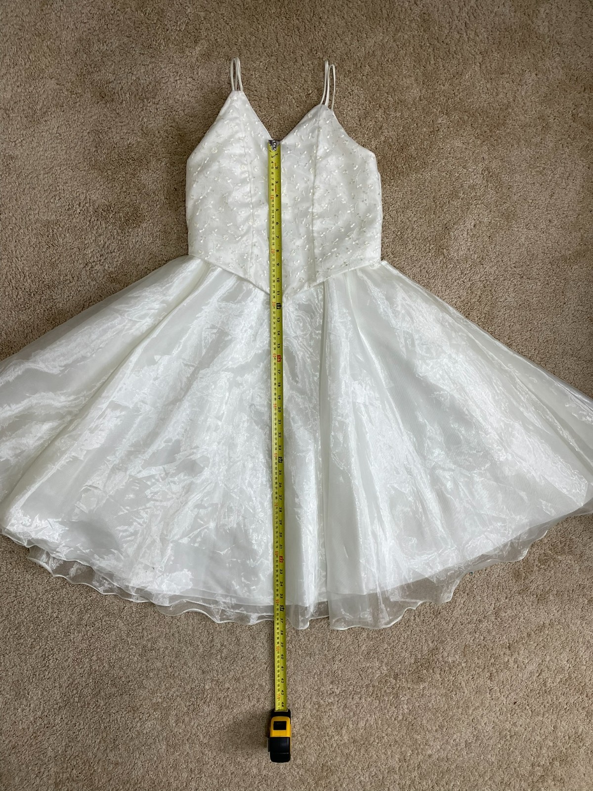 Vintage 90s Y2K Size 0/2 Wedding Dress Tea Length Teen Ivory White Basque Waist