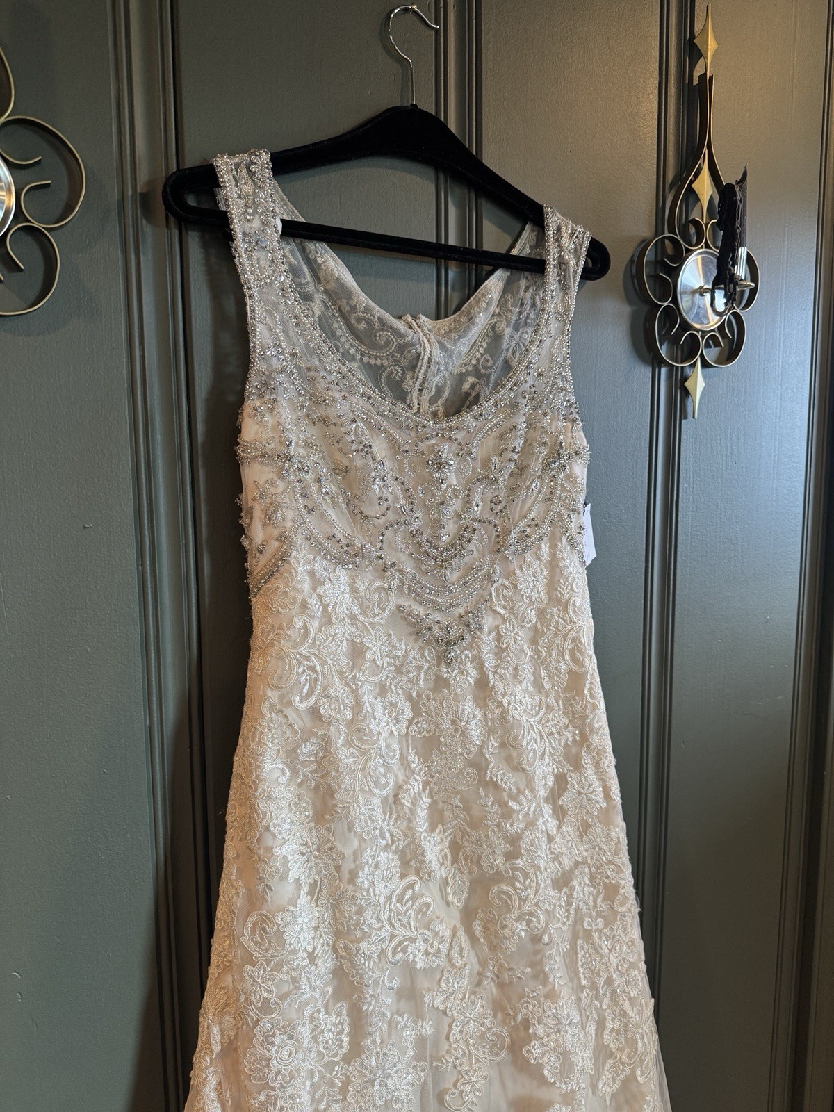 Madeline Gardner Mori Lee Wedding Dress Size 12 Ivory Lace Beaded Gown N G2U