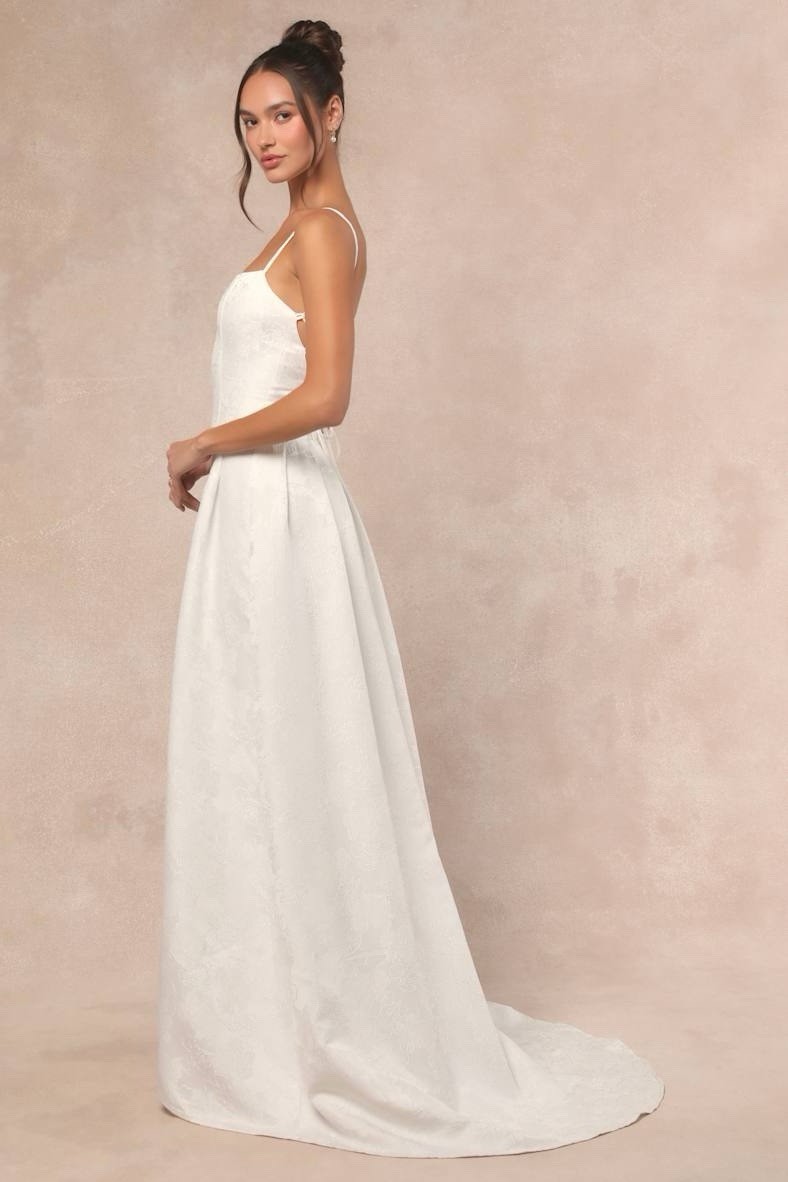 Lulus Arabella Wedding Dress Sz Small White Jacquard Lace Up Back Gown Bridal