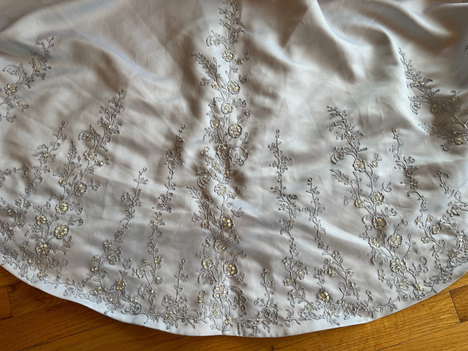 *Casablanca Gray Satin Straps Detachable Train Wedding Gown Bridal Dress Size 14