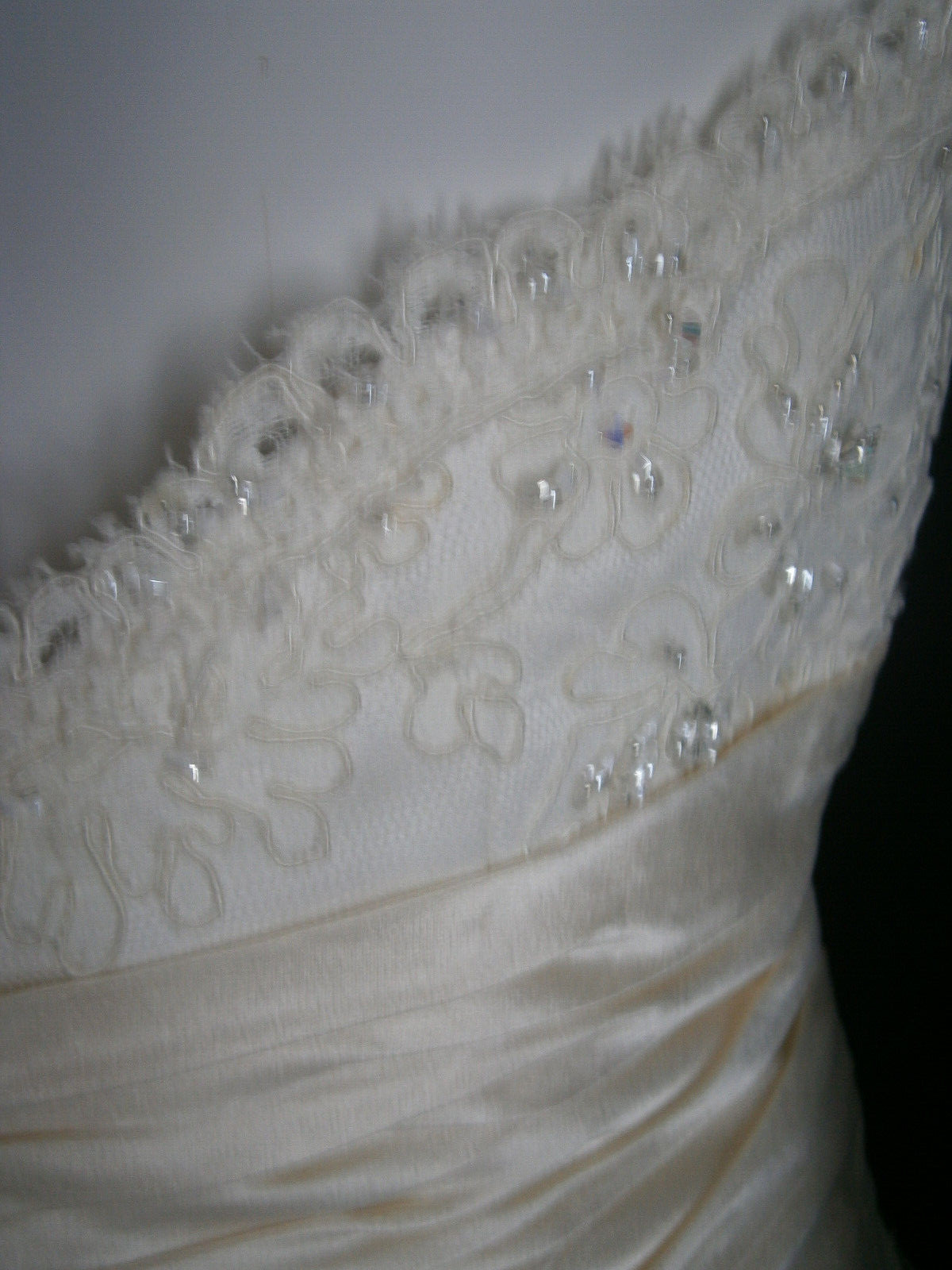 Alfred Sung Wedding Dress 8 Ivory Lace Halter Champagne Ruched Belting Ballgown