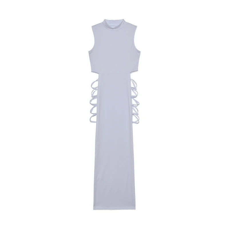 Criss Cross Cut Out Dress Sexy Bodycon Mock Neck Sleeveless Dress Women Clothing