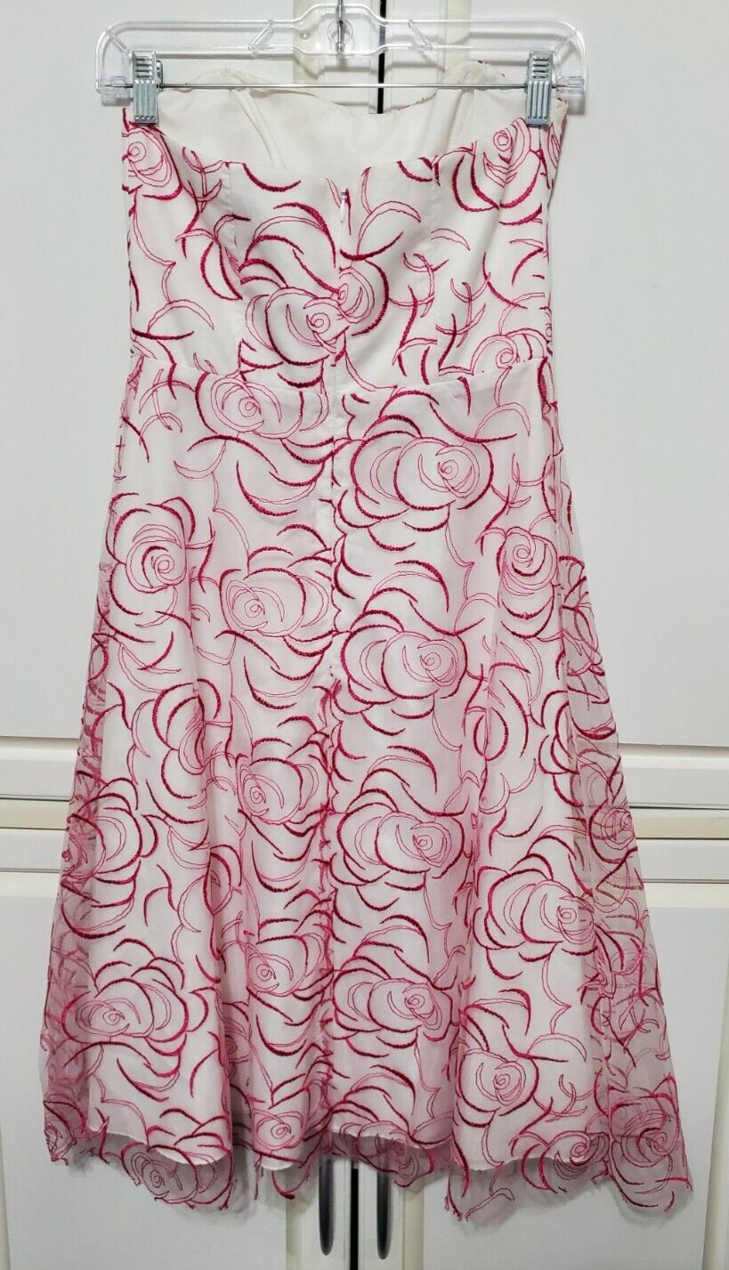 David’s Bridal Women Size 4 Magenta Pink White Tea Length Dress Wedding MMM-23