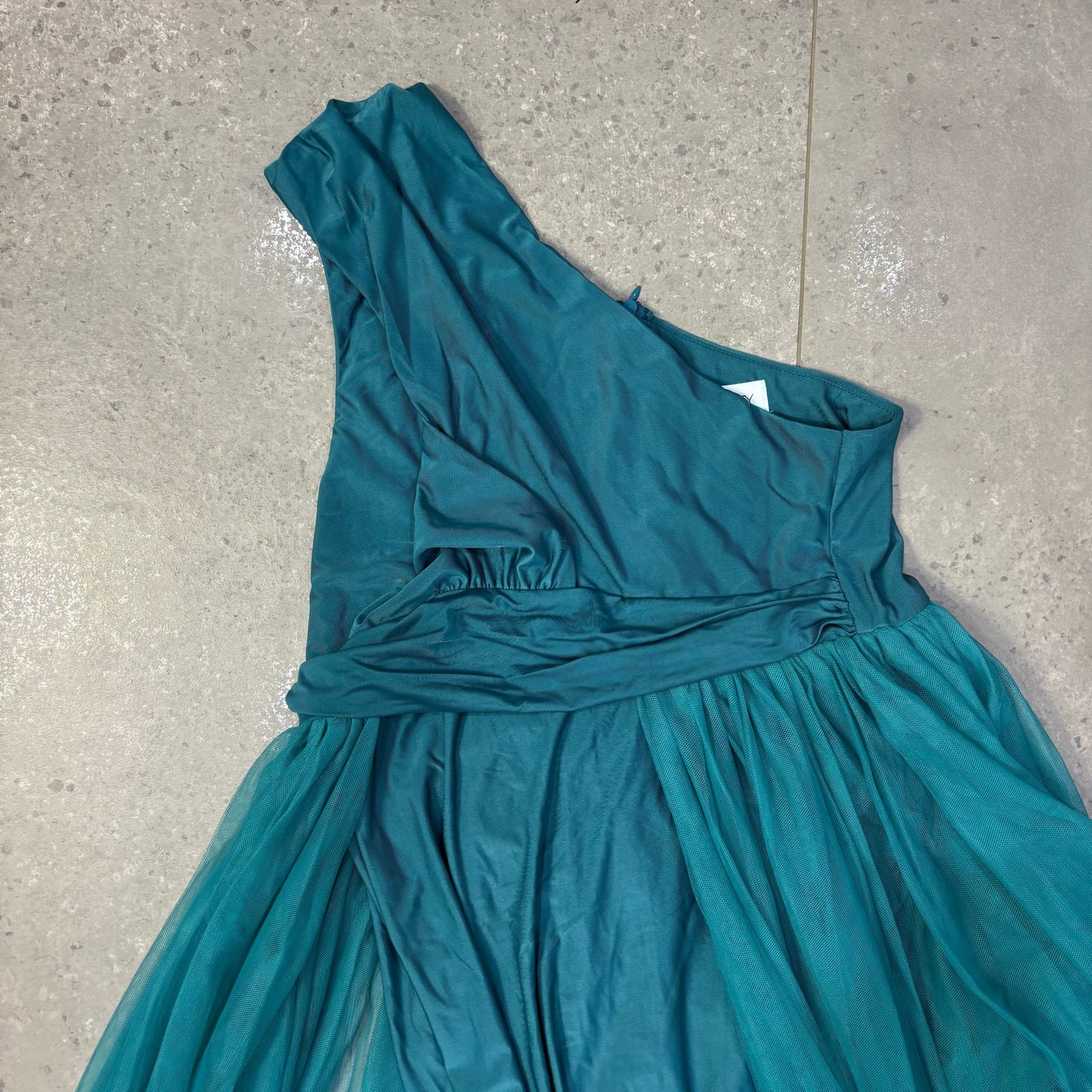 Faeriesty One-Shoulder Wedding Dress Women’s XL Teal Tulle Maxi Gown