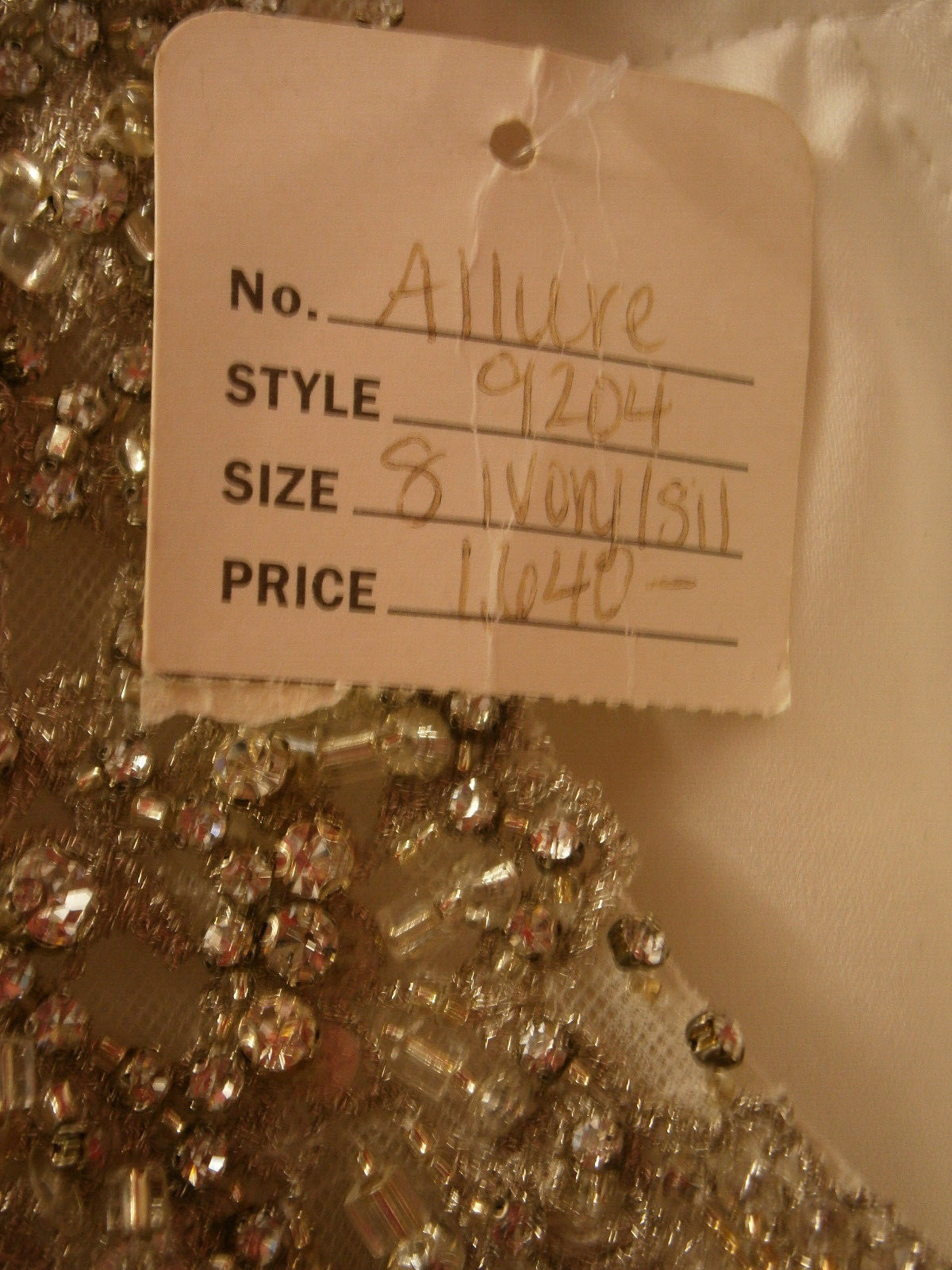 Allure 9204 Wedding Dress 8 Ivory Ball gown Satin Crystal Straps Buttons Back