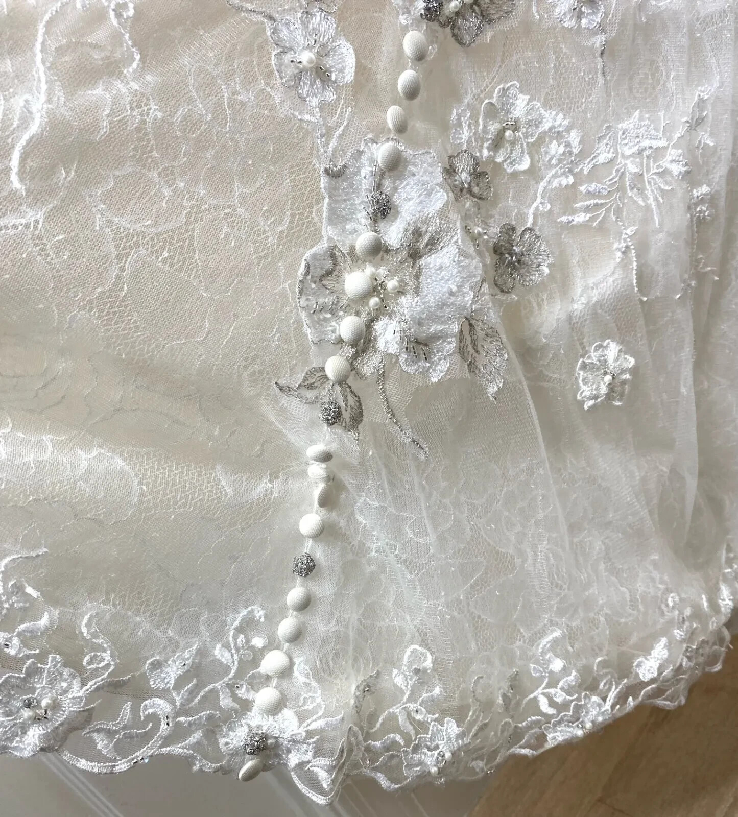 JUSTIN ALEXANDER 9774 Ivory Silver Pearl Embellished Lace Wedding Bridal Gown 8