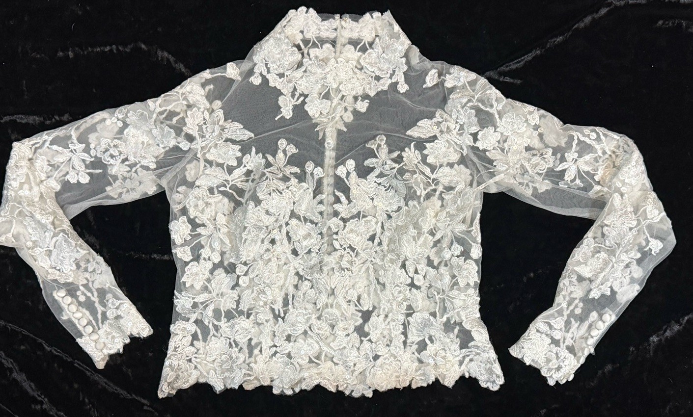 Martina Liana long sleeve floral lace jacket bolero topper Sheer As Is Sz 12