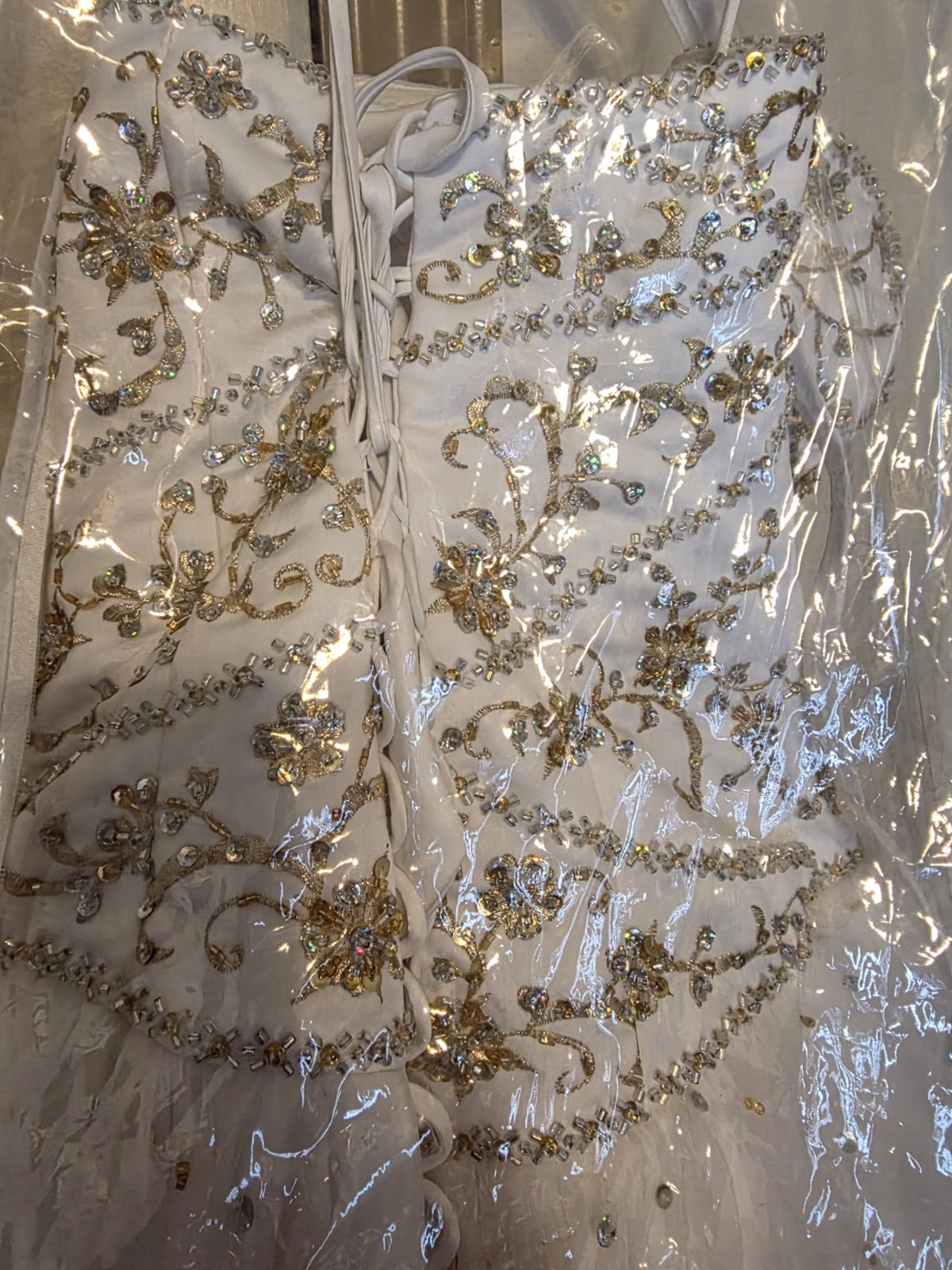 Mary’s Bridals White Gold Beaded Strapless Ball Gown Wedding Dress Size 6