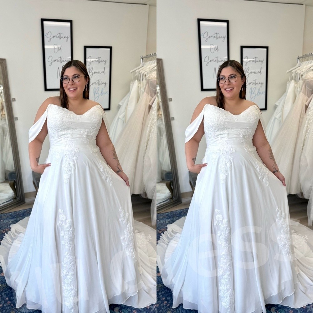 Plus Size Wedding Dresses Chiffon Lace Appliques Bridal Gowns A-Line Sweep Train
