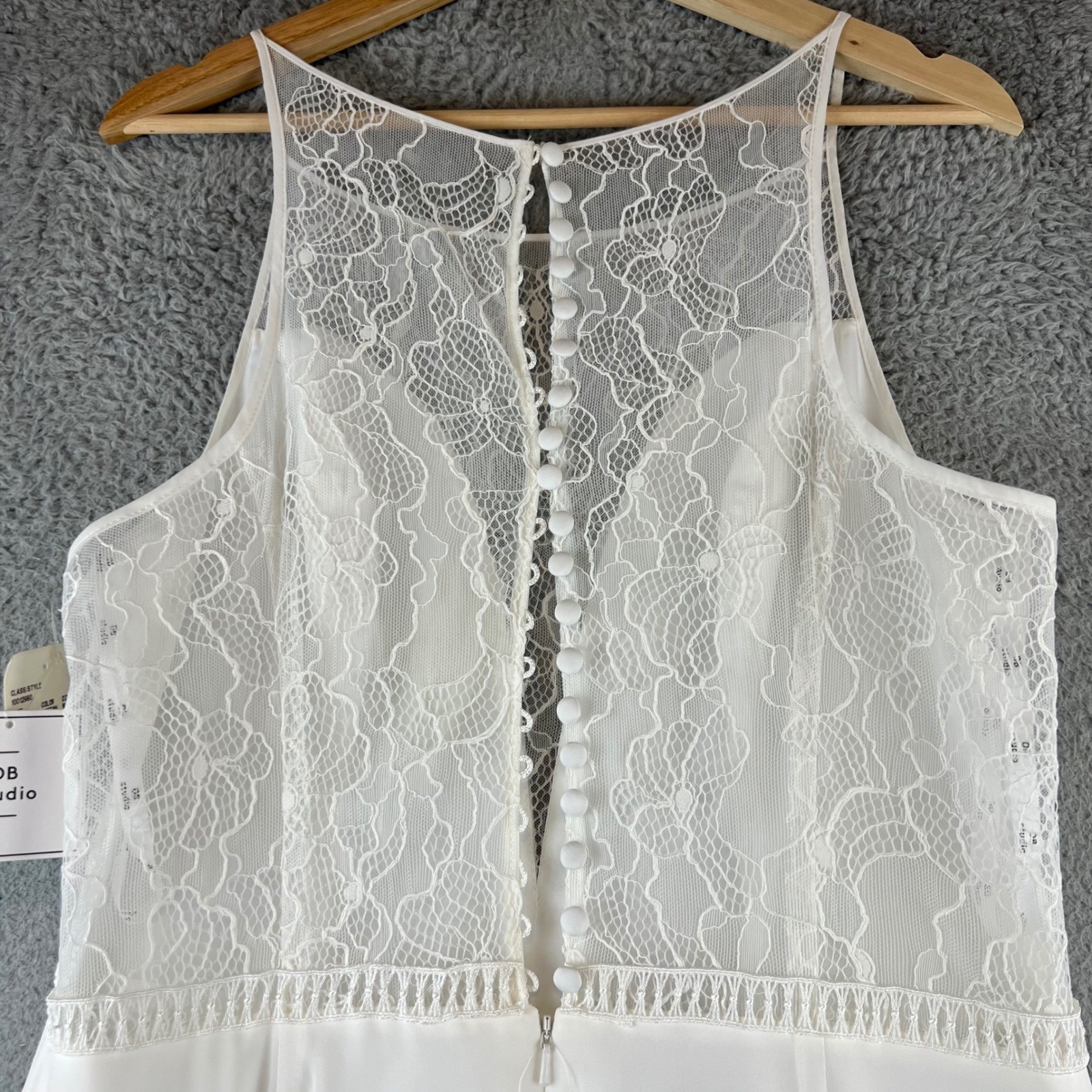 New DB Studio High Neck A-Line Wedding Dress Soft White Lace Size 14