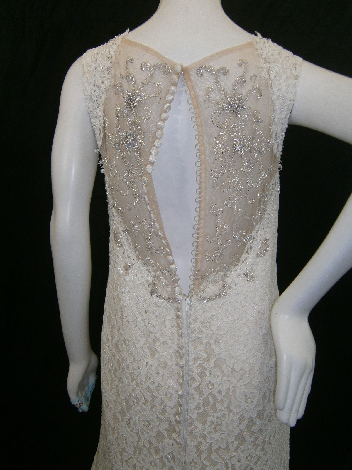 Essense of Australia D1848 Wedding Dress 12 Ivory Cafe Lace llusion Sparkles