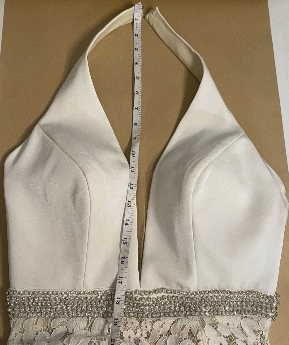 Azaria Bridal Gown Dress Satin halter V-Neck Beaded Belt Trumpet Lace Over Nude