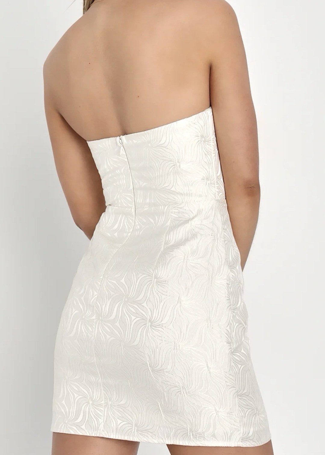 Lulus Bubbly Beauty Ivory Jacquard Strapless Bustier Mini Dress. XS