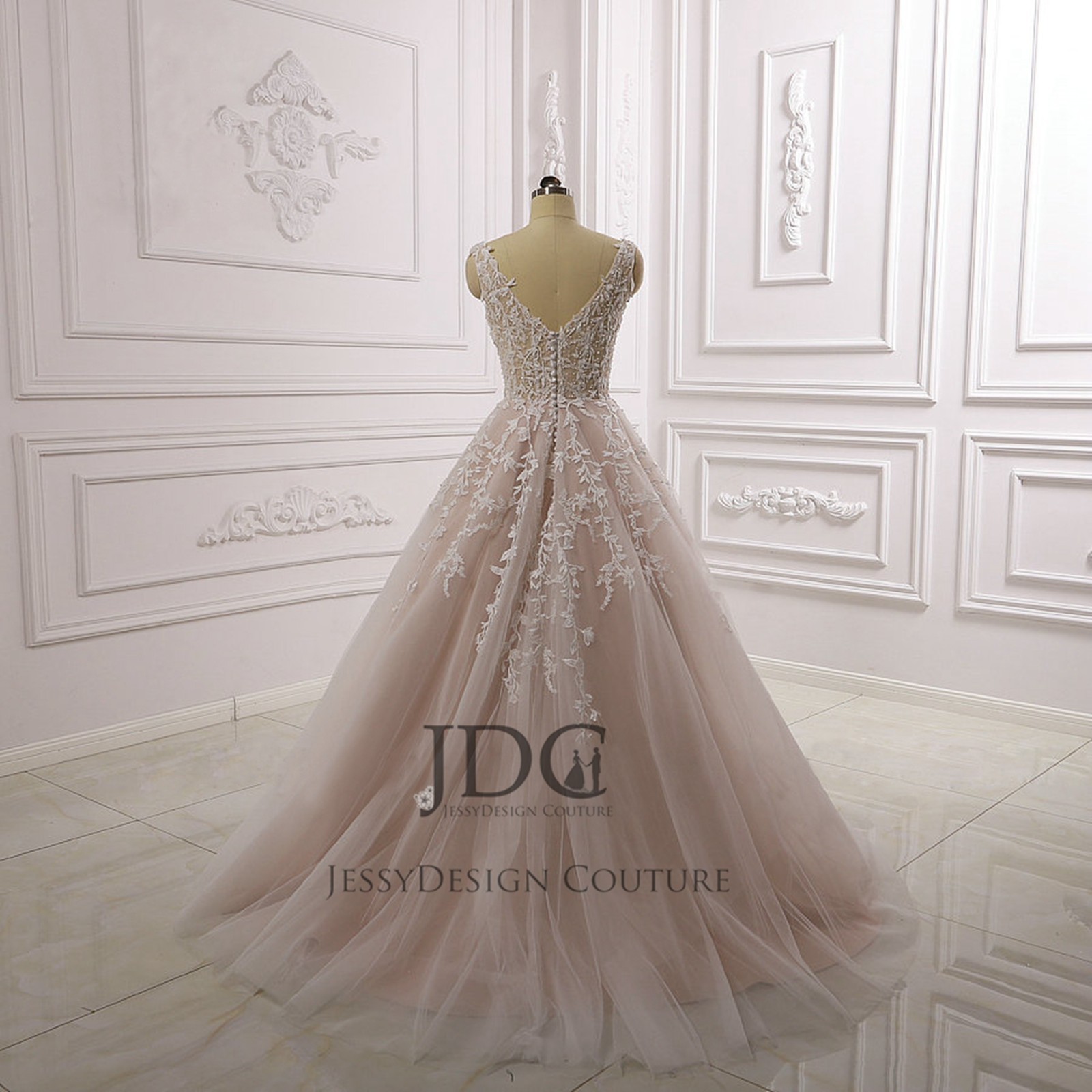 Ivory Pink Lace Wedding Dress Bridal Gown Beaded 32-60 Plus Size Strappy Buttons
