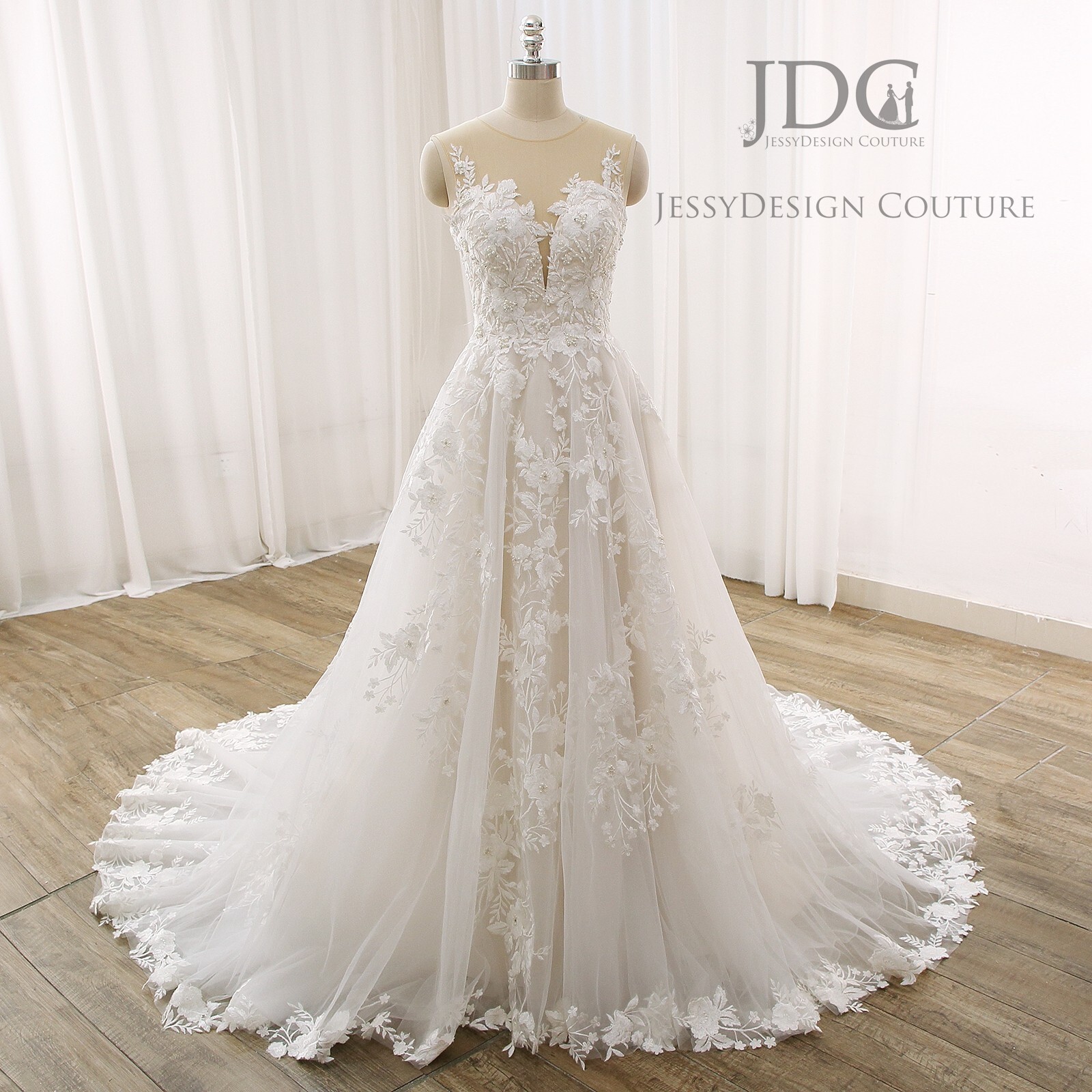 Luxurious Beaded Floral Lace Wedding Dress Bridal Gown 2-28W Custom made Pearls