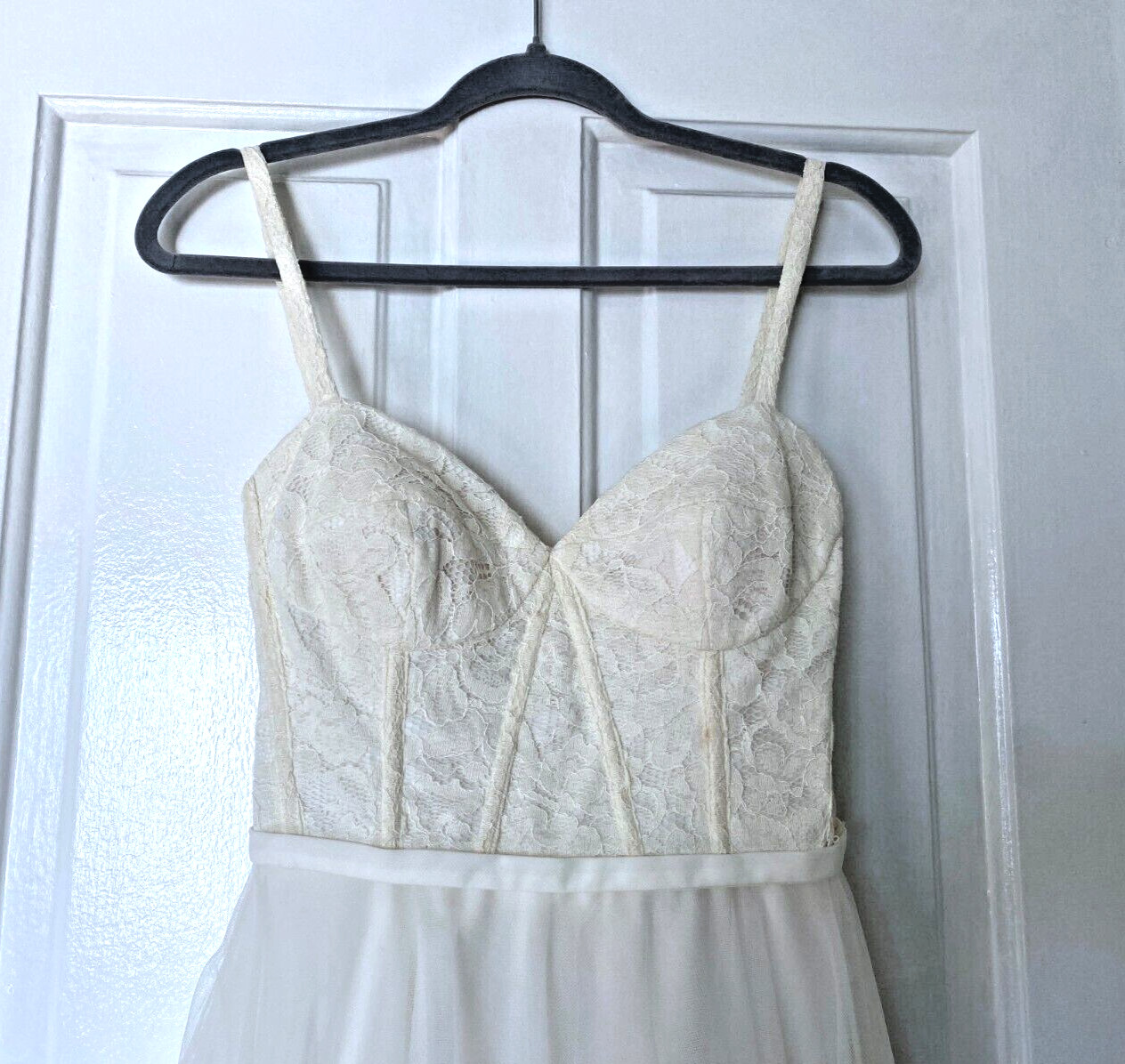 Wedding Dress Lace Bodice Tulle Skirt Tea Length Bridal Gown Size 2