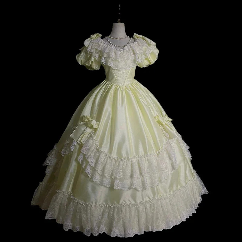 Princess red Simulated silk double palace satin white flowers lace Vneck big bow