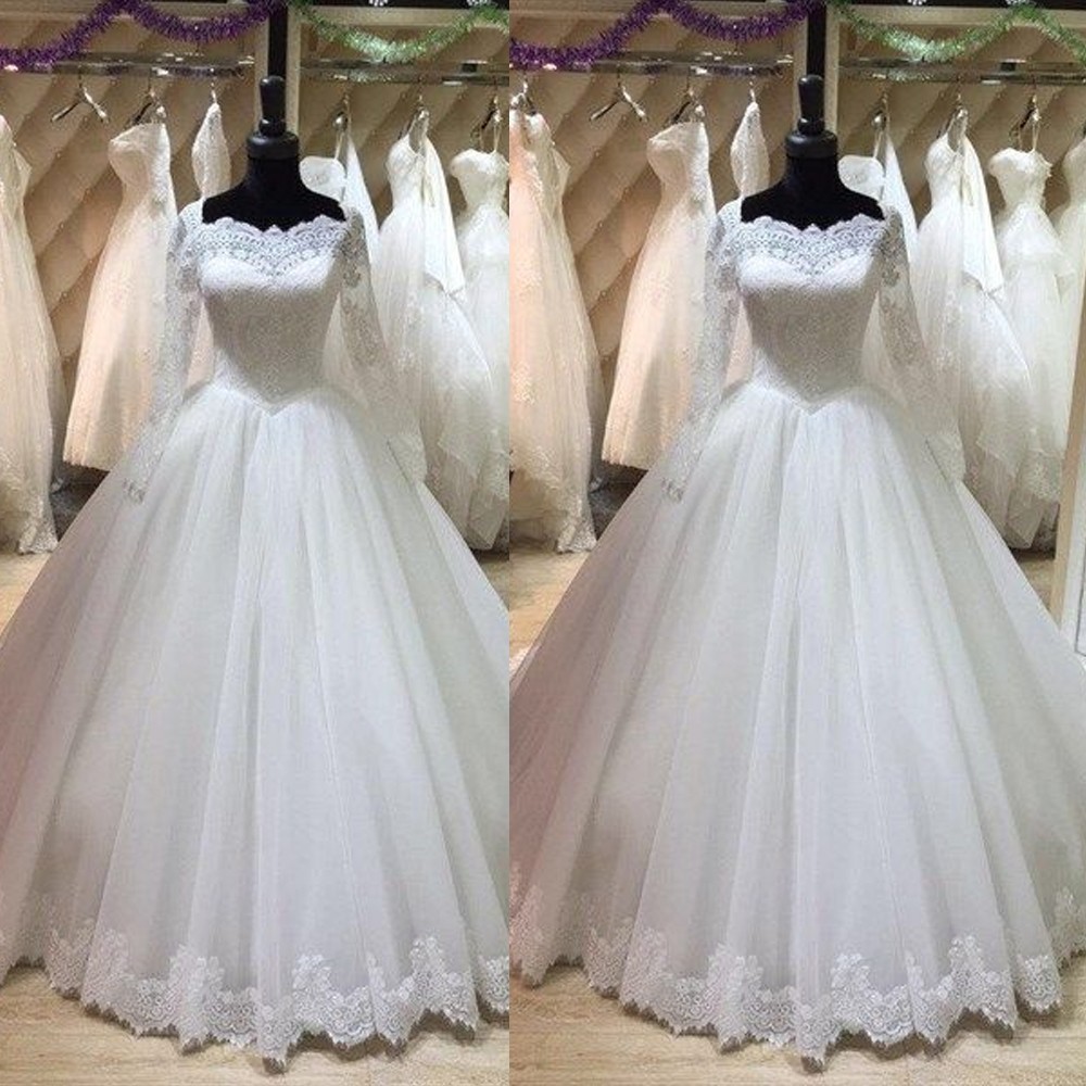 Classic Wedding Dresses Off The Shoulder Long Sleeve lace Applique Bridal Gown