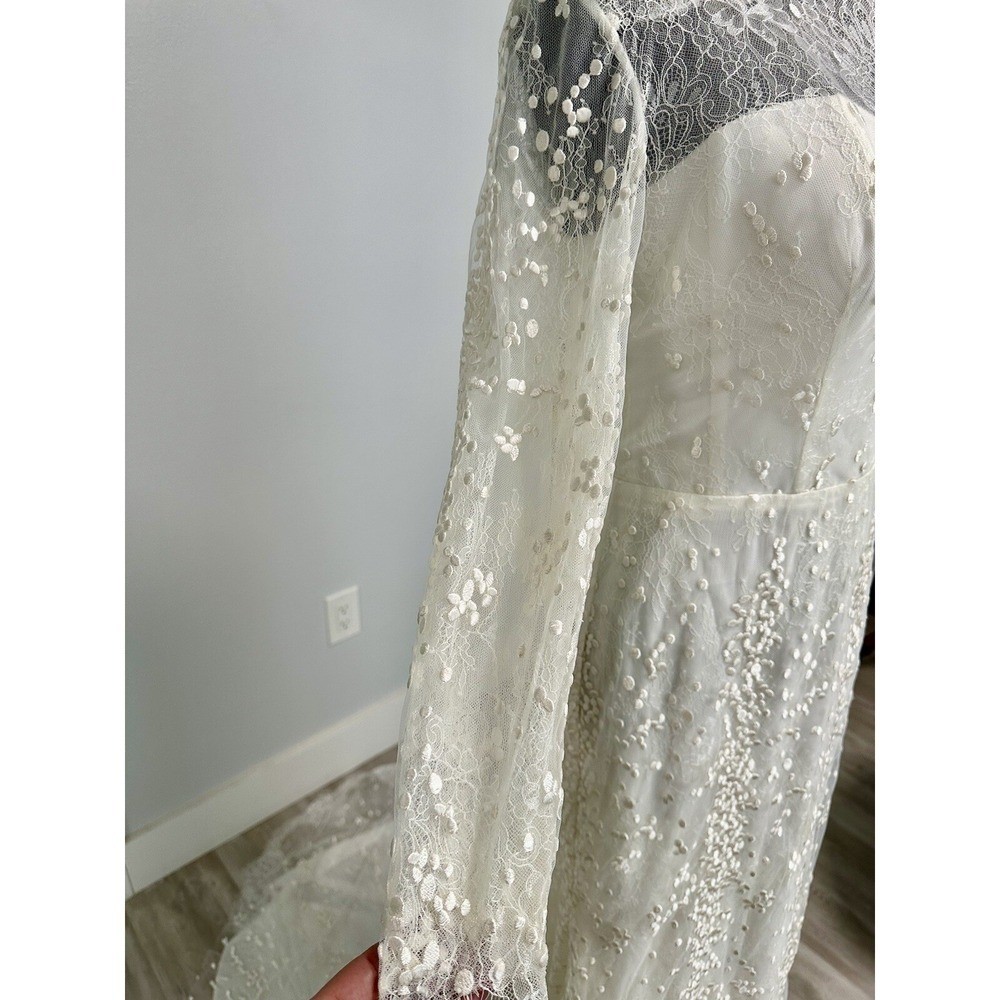 Unbranded Lace Wedding Dress Women 4-6 Ivory Excellent Long Sleeve Train Gown