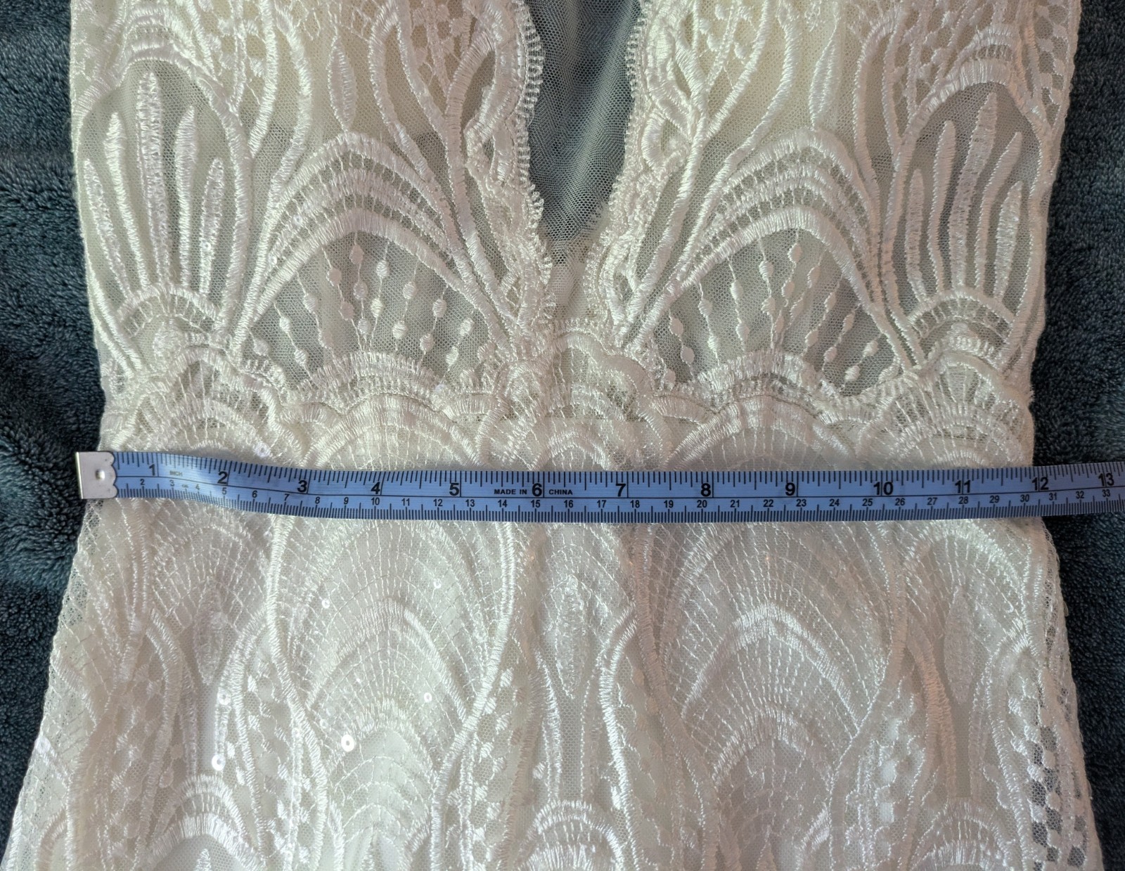 Jessica L’Amour Calla Blanche Wedding Dress – Size 2 Lace Beading Train Art Deco