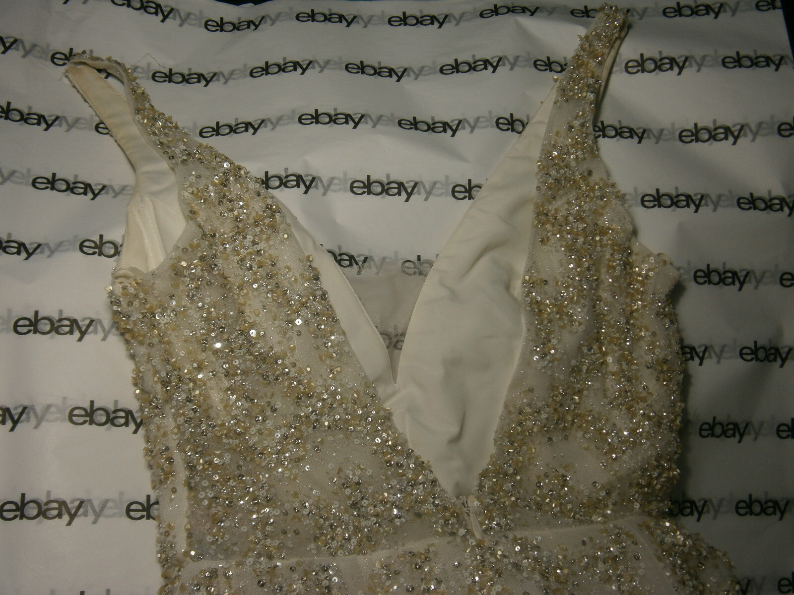 Allison Webb 4953 Marcella Wedding Dress 10 Ivory Silver Gold Sparkle Illusion V