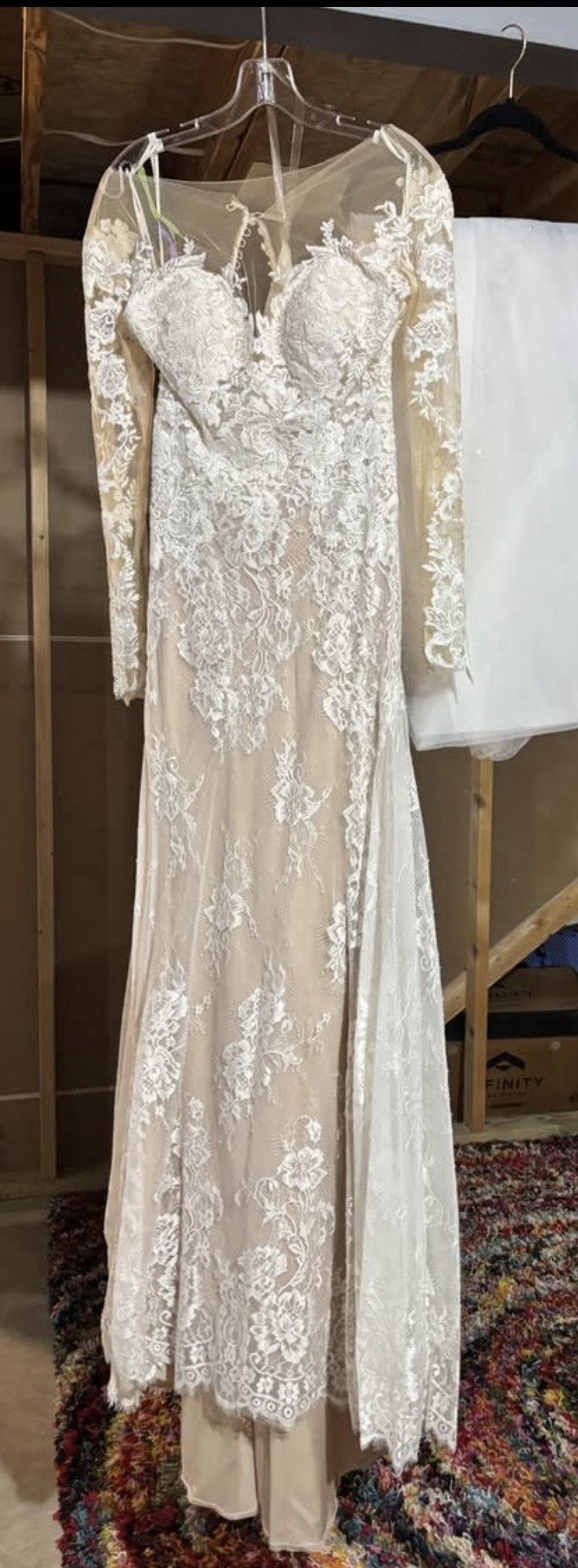 Morilee 8216 Ivory/Beige Lace Illusion Long Sleeve Mermaid Train Dress 6