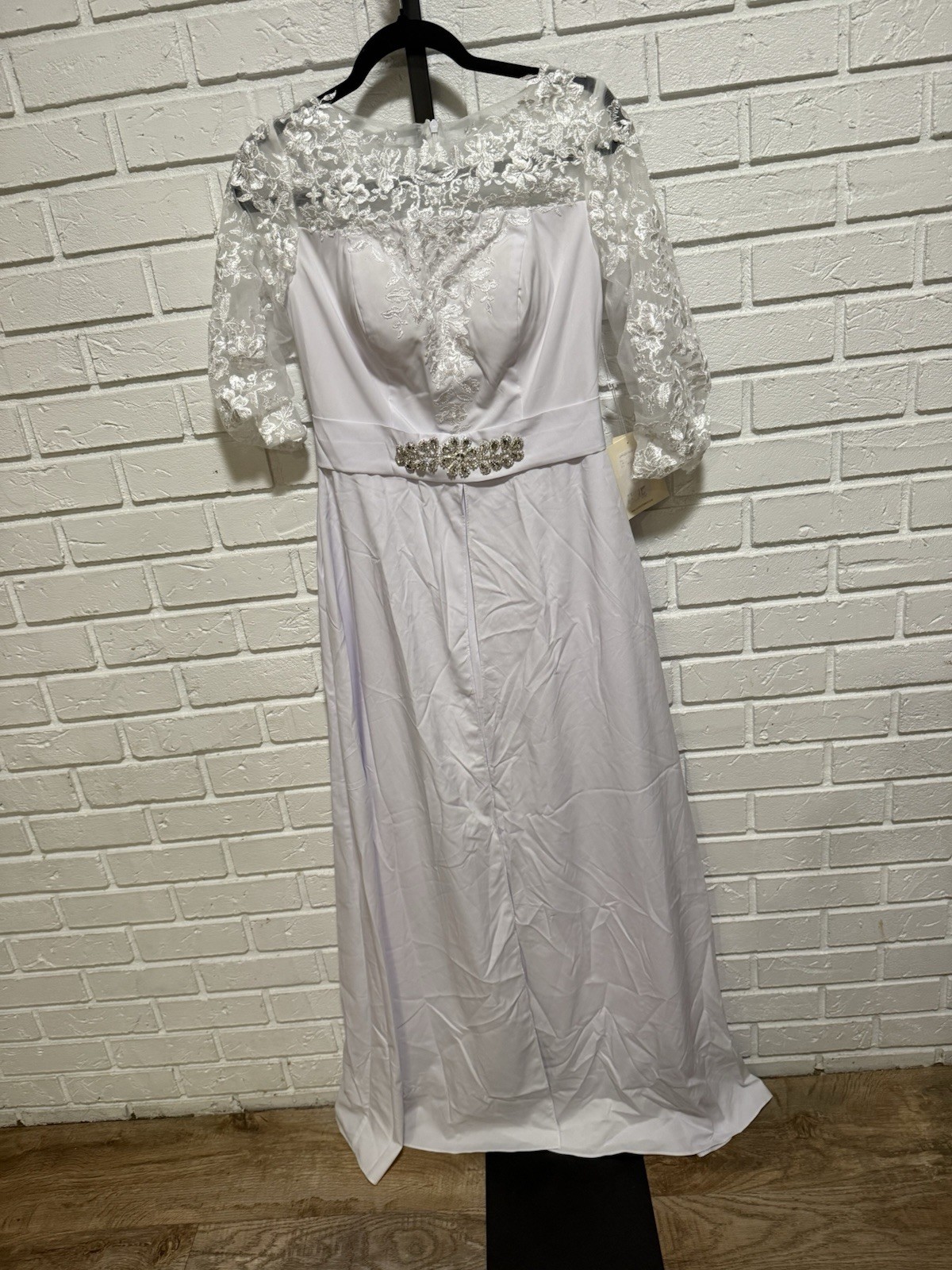 LanTing Bride Wedding Dress Lace Rhinestone Empire Waist Bridal Gown White US 10