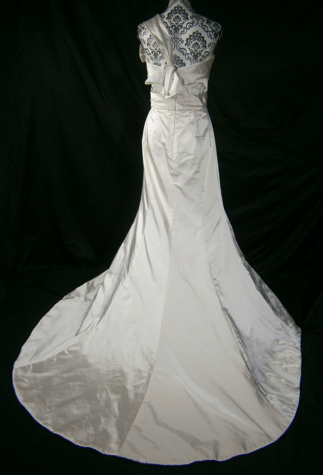 Amsale Size 10 Ivory Silk Wedding Dress One Shoulder Bow Fit & Flare Train USA