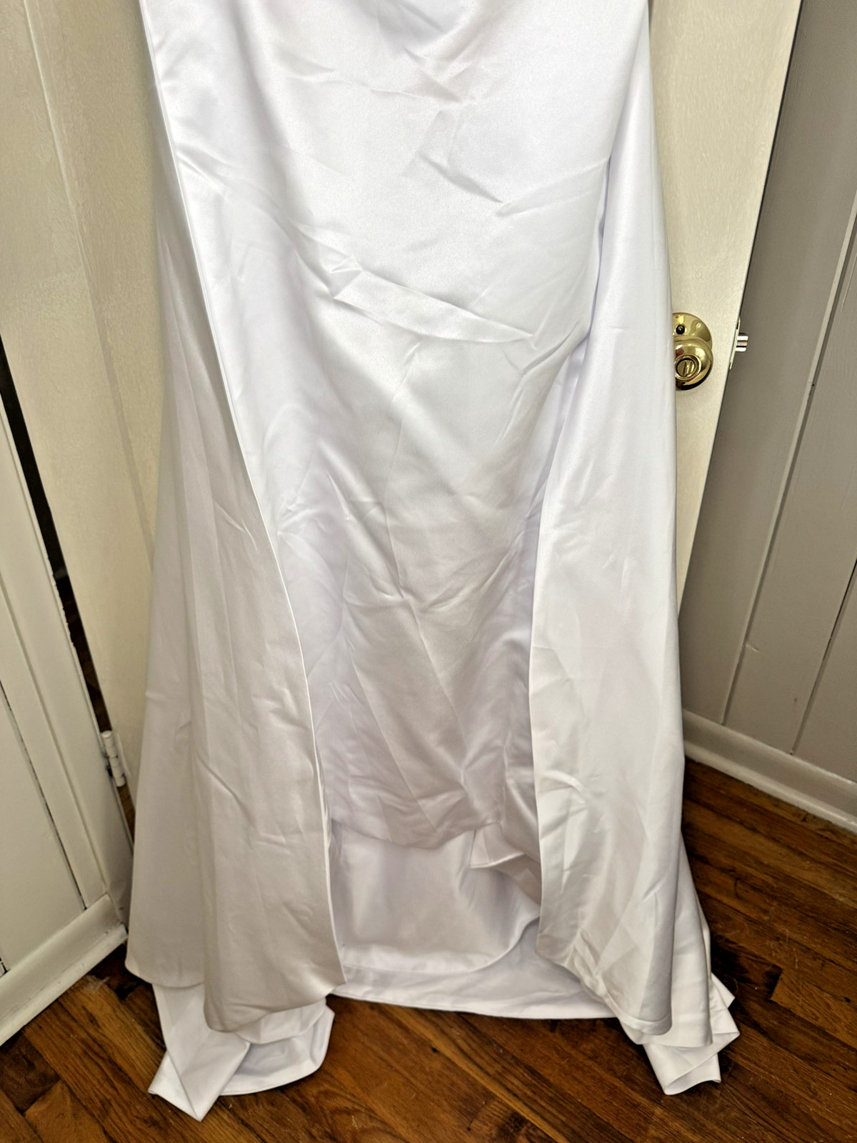 Wedding Dress White Satin Bow Back Buttons Detachable Train Bridal Babyonline