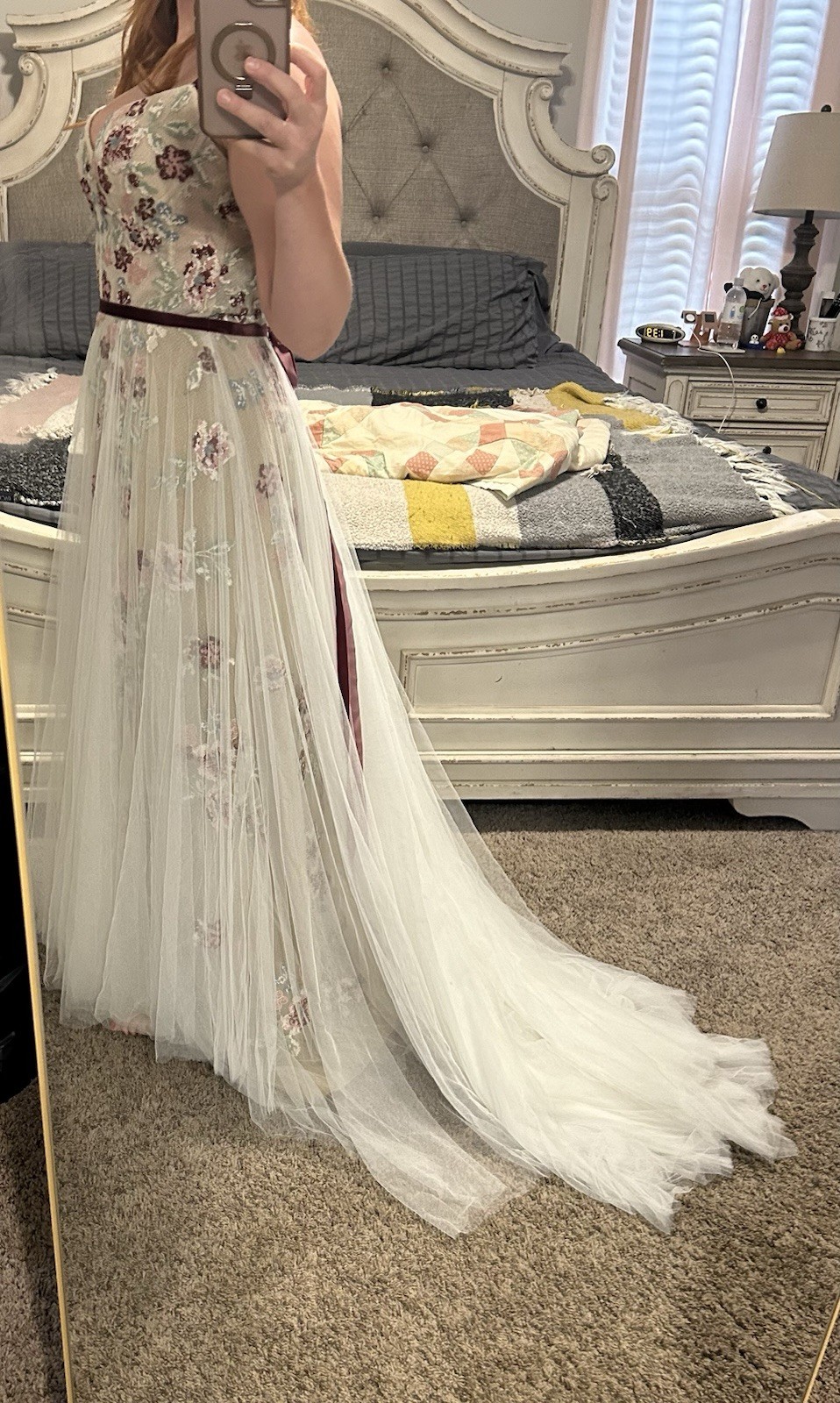 Watters Ivory Embroidered Tulle A-Line Wedding Dress Sweetheart Train Sz 10