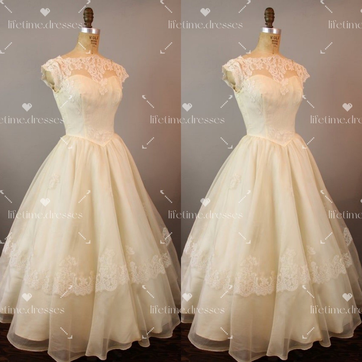 Vintage Wedding Dresses 1960s Short Sleees Tea Length Corset Bridal Gowns